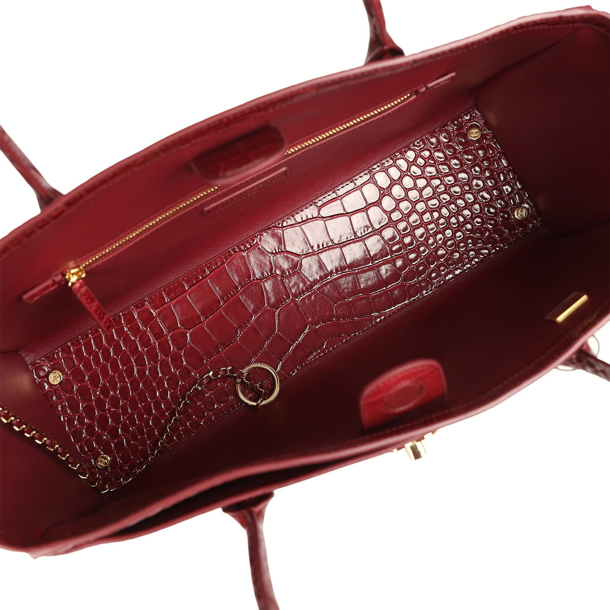 Chanel Small Cerf Shopping Bag Burgundy Croc Embossed Calfskin Gold Hardware