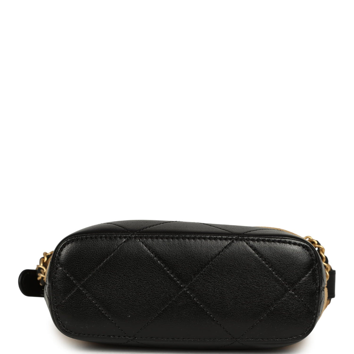 Chanel Mini Coco Base Clutch with Chain Brown Suede and Black Shiny Lambskin Brushed Gold Hardware