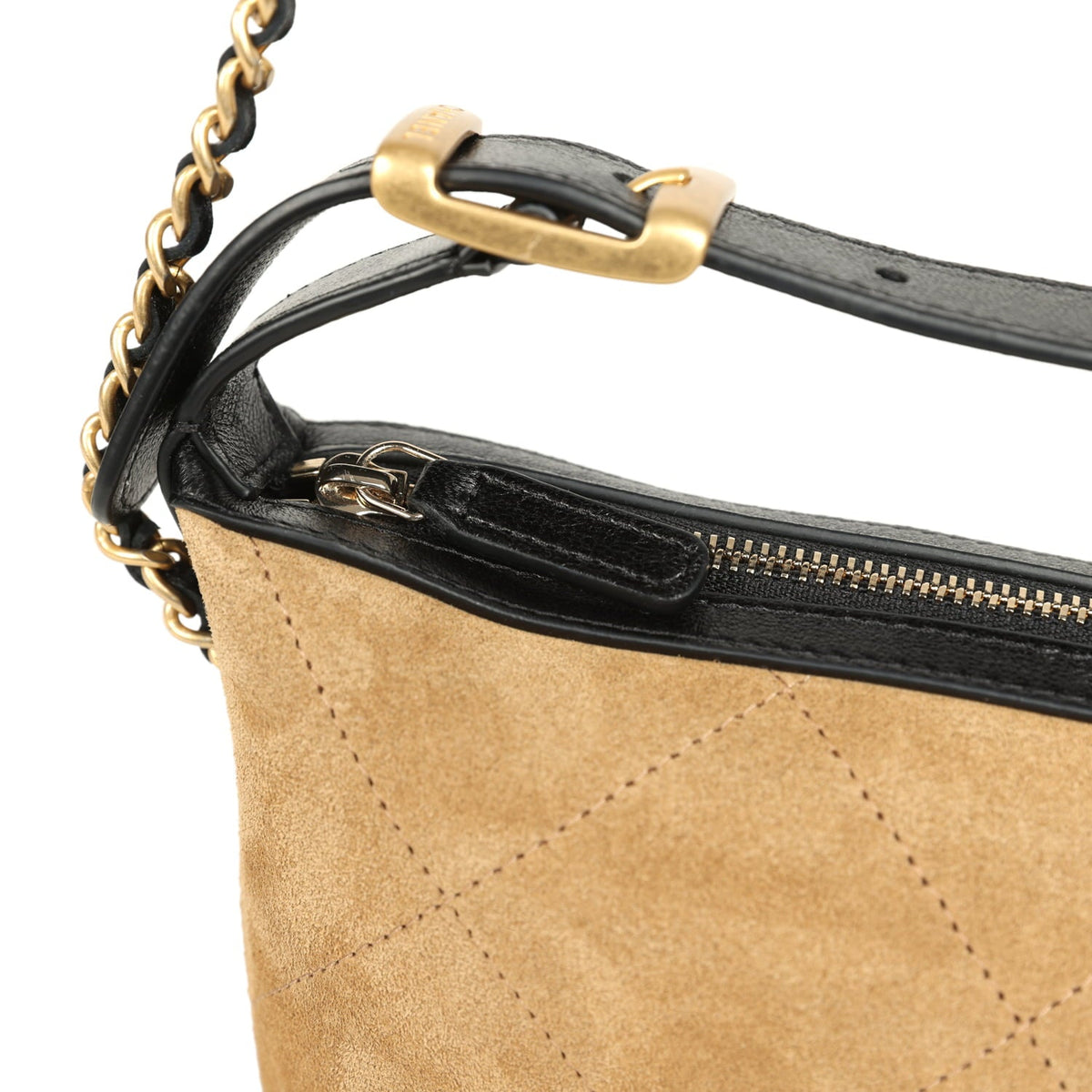 Chanel Mini Coco Base Clutch with Chain Brown Suede and Black Shiny Lambskin Brushed Gold Hardware