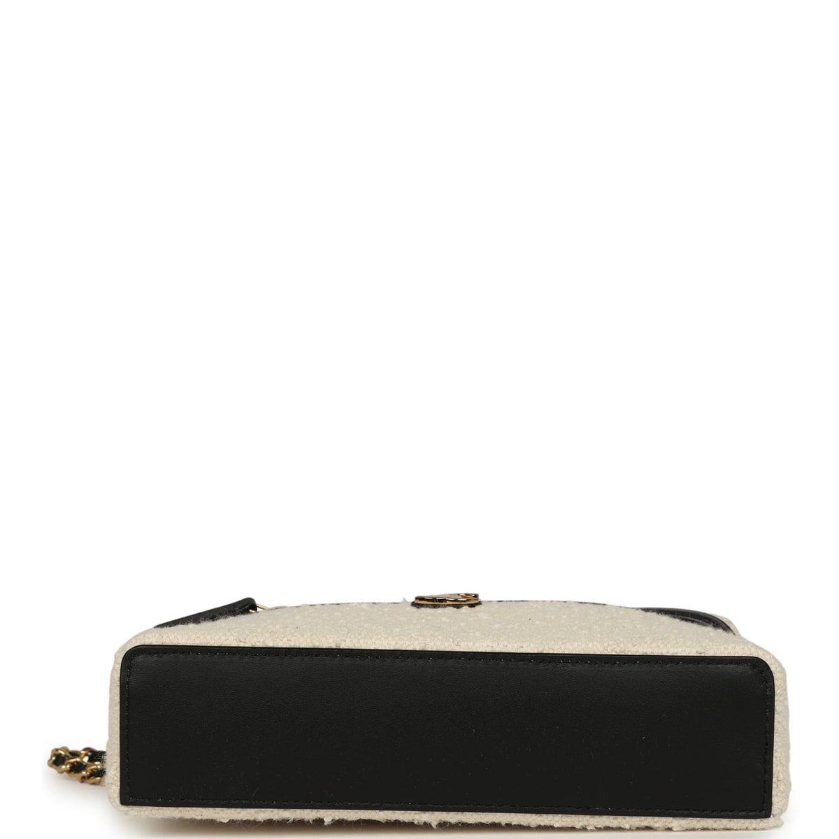 Chanel Coco Beach Top Handle Long Vanity Case with Chain Ecru Tweed and Black Calfskin Gold Hardware