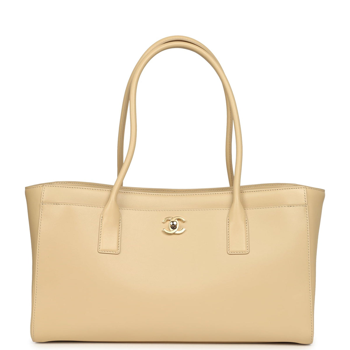 Chanel Small Cerf Shopping Bag Beige Calfskin Gold Hardware