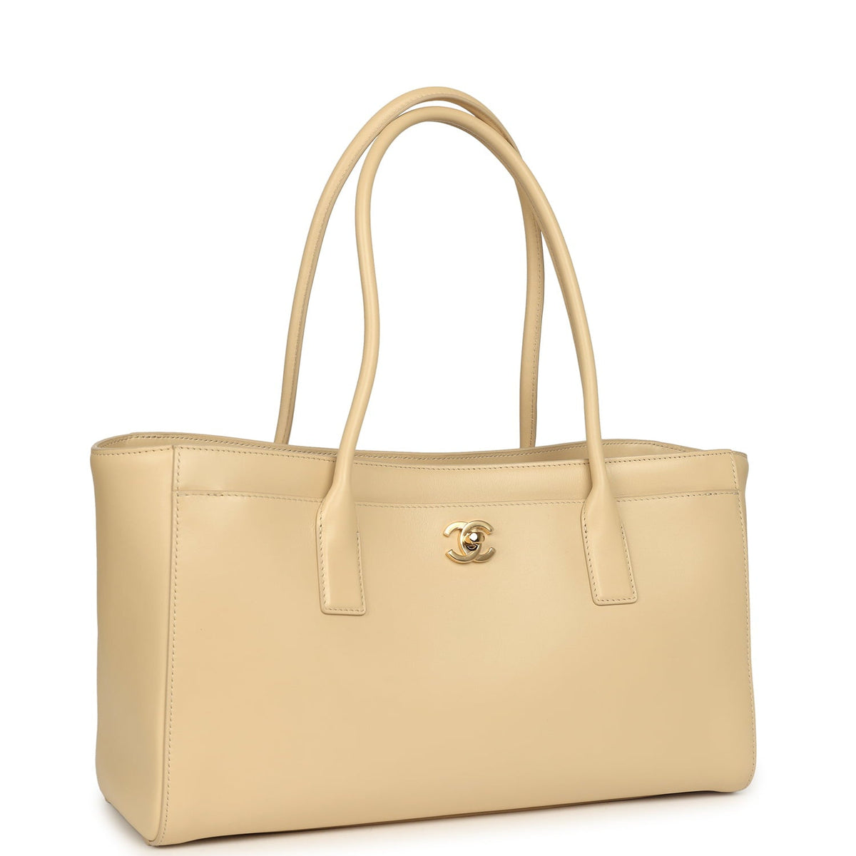 Chanel Small Cerf Shopping Bag Beige Calfskin Gold Hardware