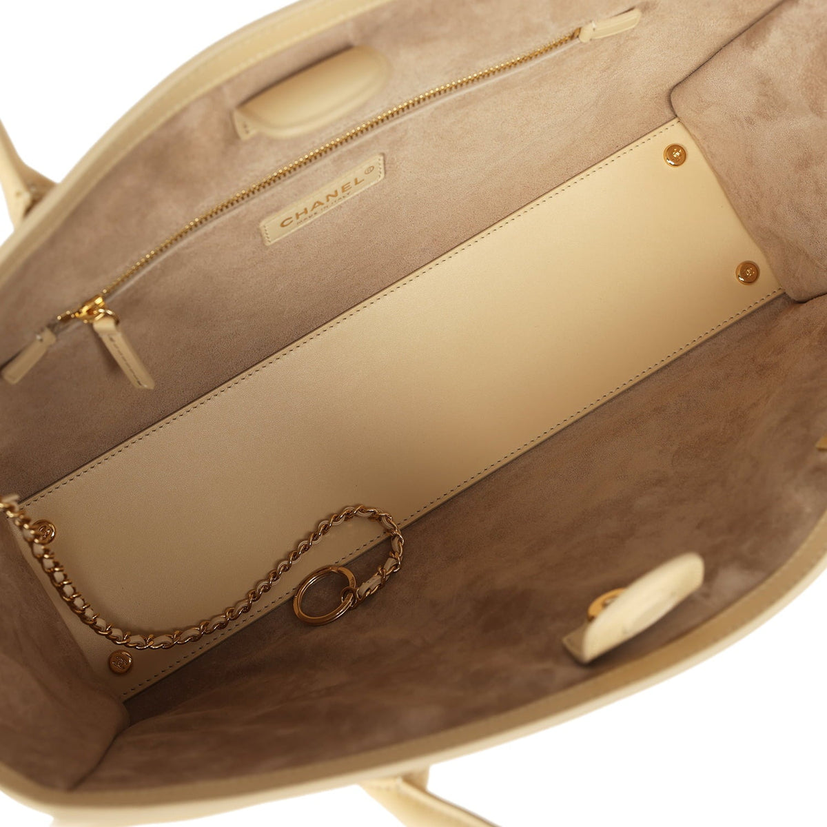 Chanel Small Cerf Shopping Bag Beige Calfskin Gold Hardware