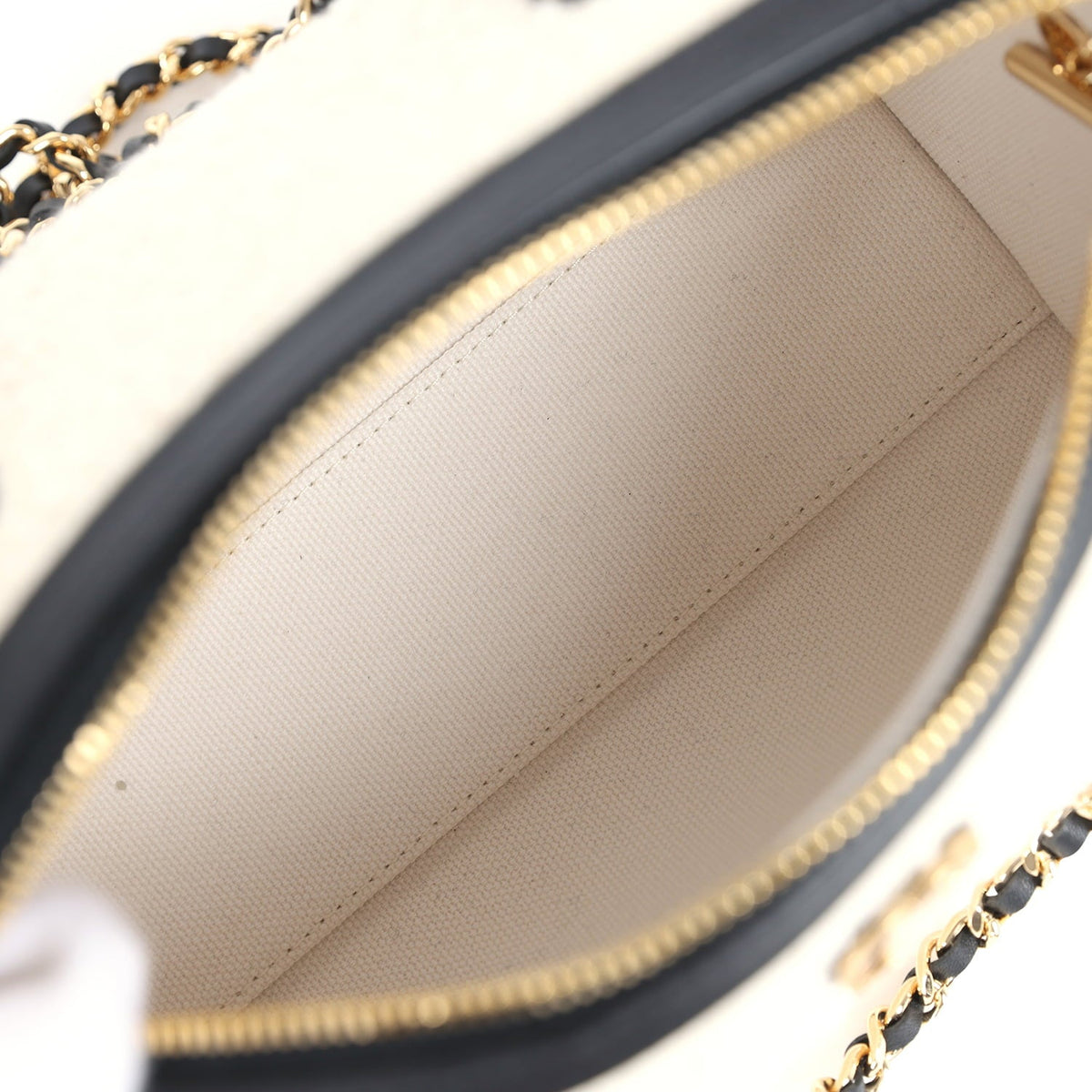 Chanel Coco Beach Mini Timeless Classic Barrel Bag with Chain Ecru Tweed and Black Calfskin Gold Hardware
