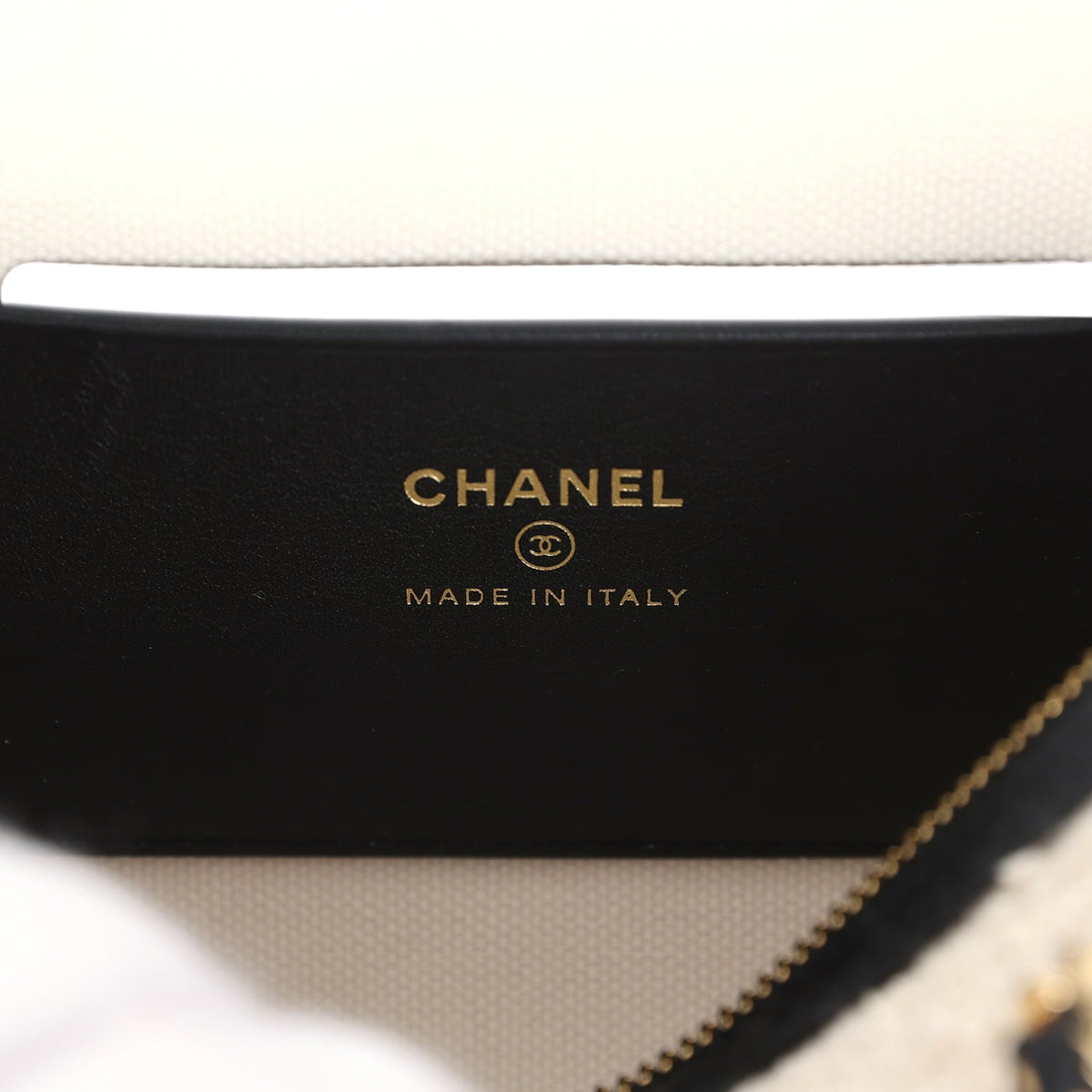 Chanel Coco Beach Mini Timeless Classic Barrel Bag with Chain Ecru Tweed and Black Calfskin Gold Hardware