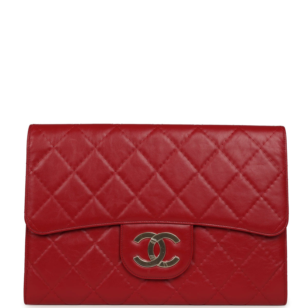 Chanel XXL CC Clutch Red Shiny Crumpled Calfskin Gold Hardware