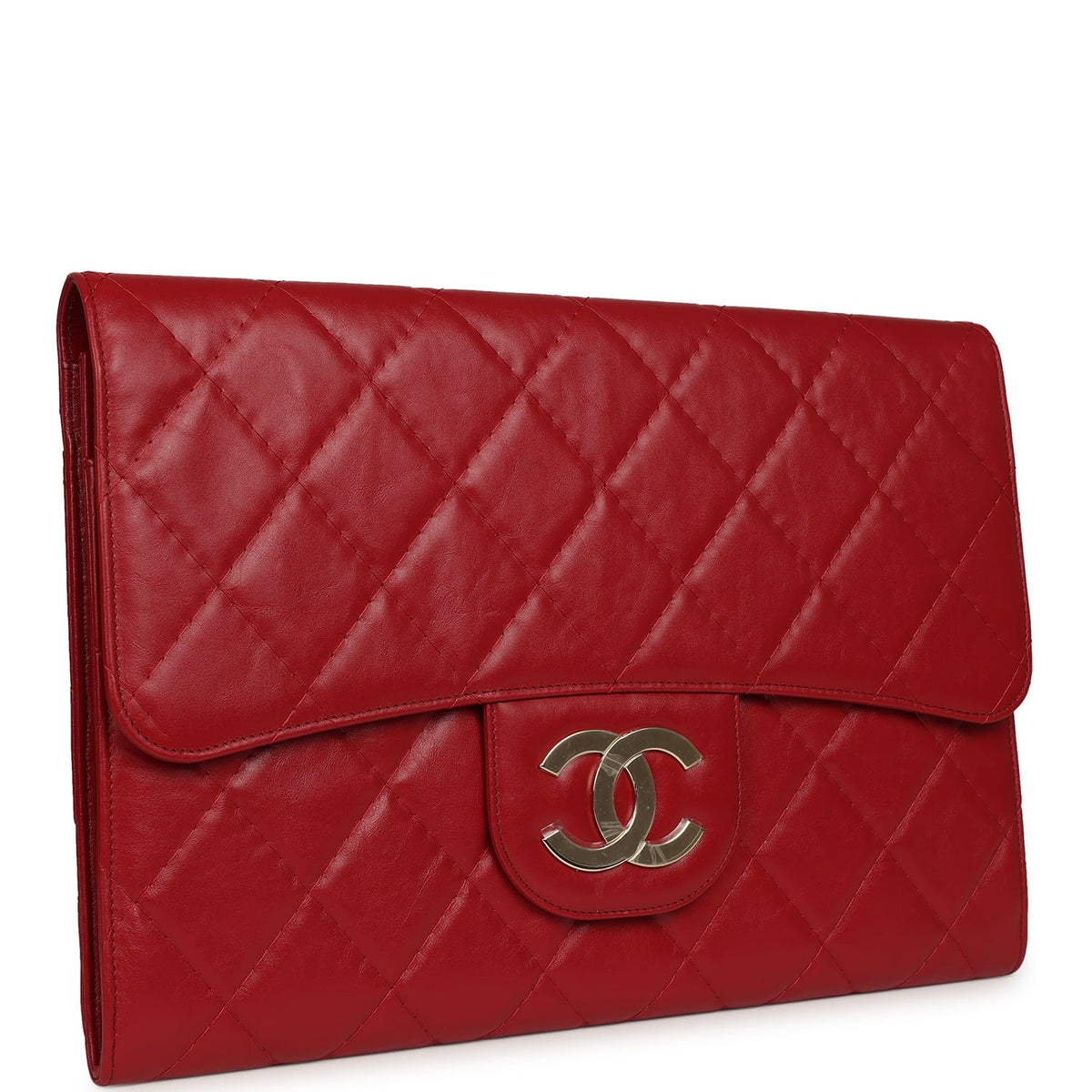 Chanel XXL CC Clutch Red Shiny Crumpled Calfskin Gold Hardware