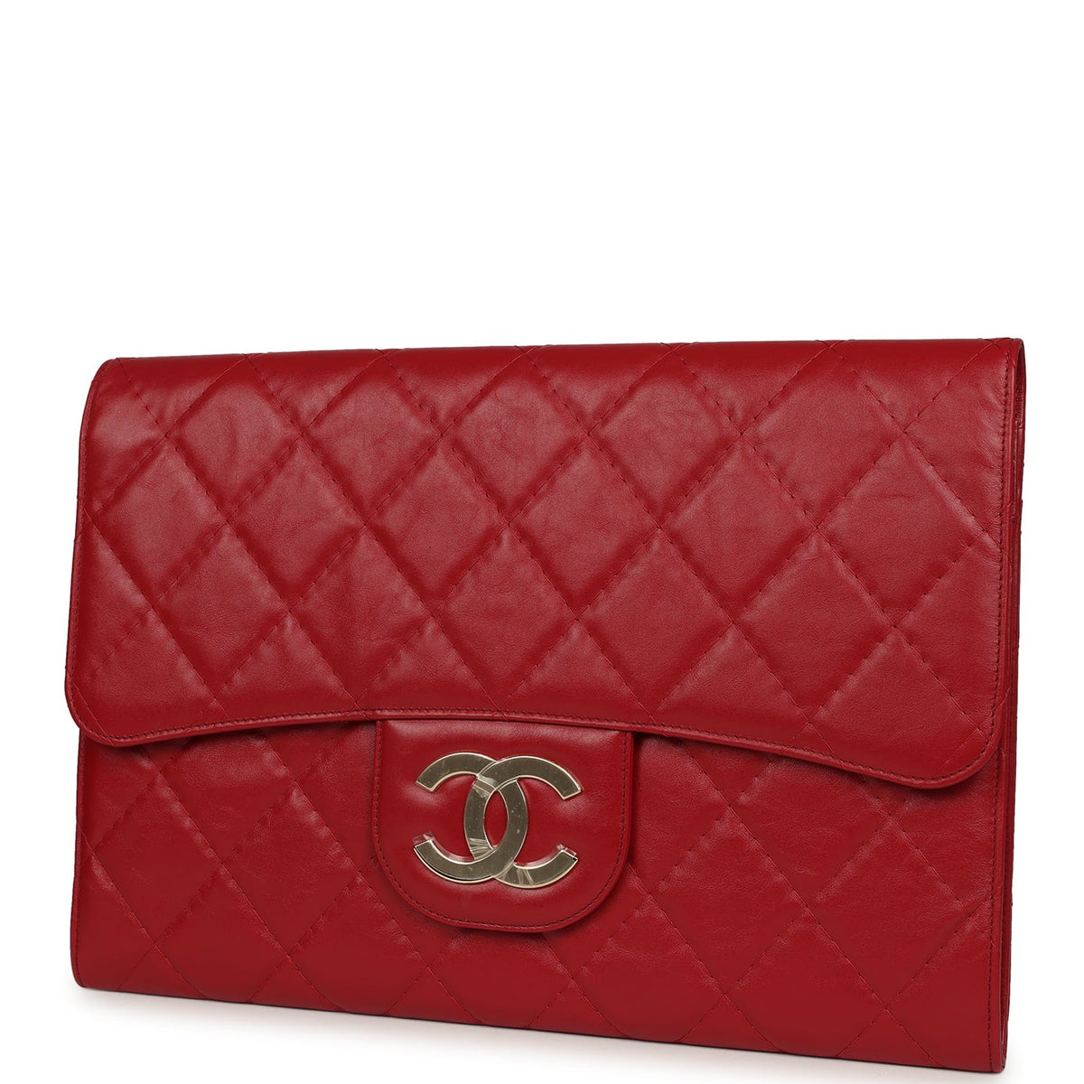 Chanel XXL CC Clutch Red Shiny Crumpled Calfskin Gold Hardware