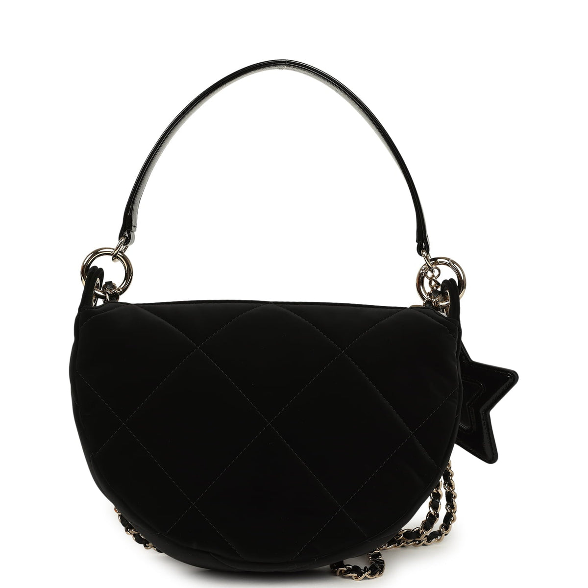 Chanel Coco Neige Clutch with Chain Black Velvet-Effect Nylon and Black Shiny Crumpled Calfskin Light Gold Hardware