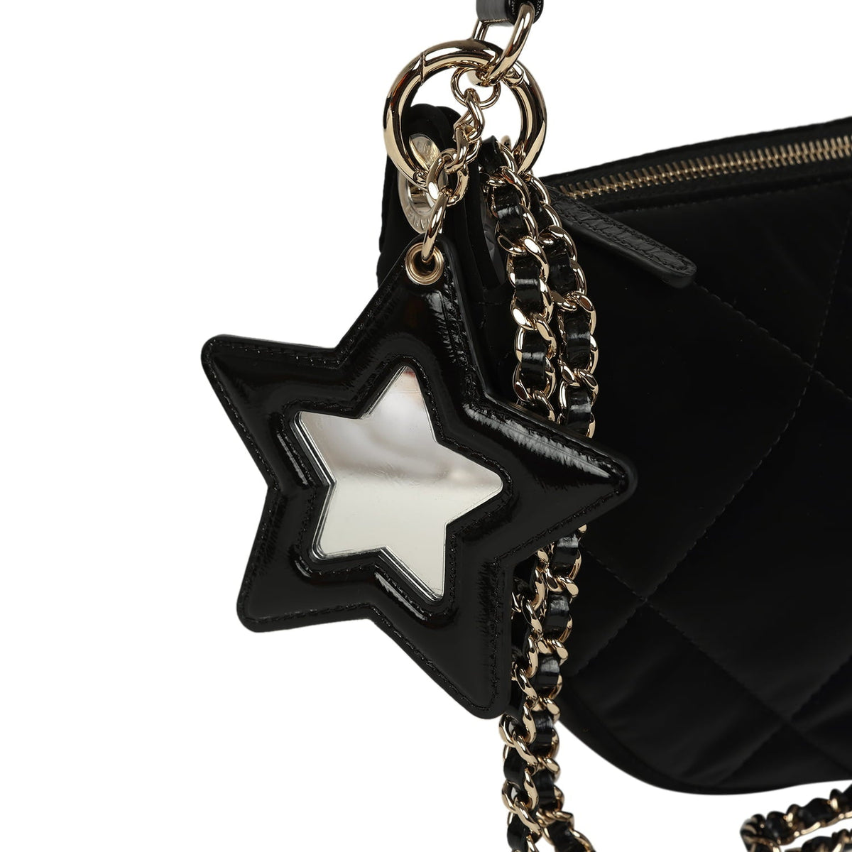 Chanel Coco Neige Clutch with Chain Black Velvet-Effect Nylon and Black Shiny Crumpled Calfskin Light Gold Hardware