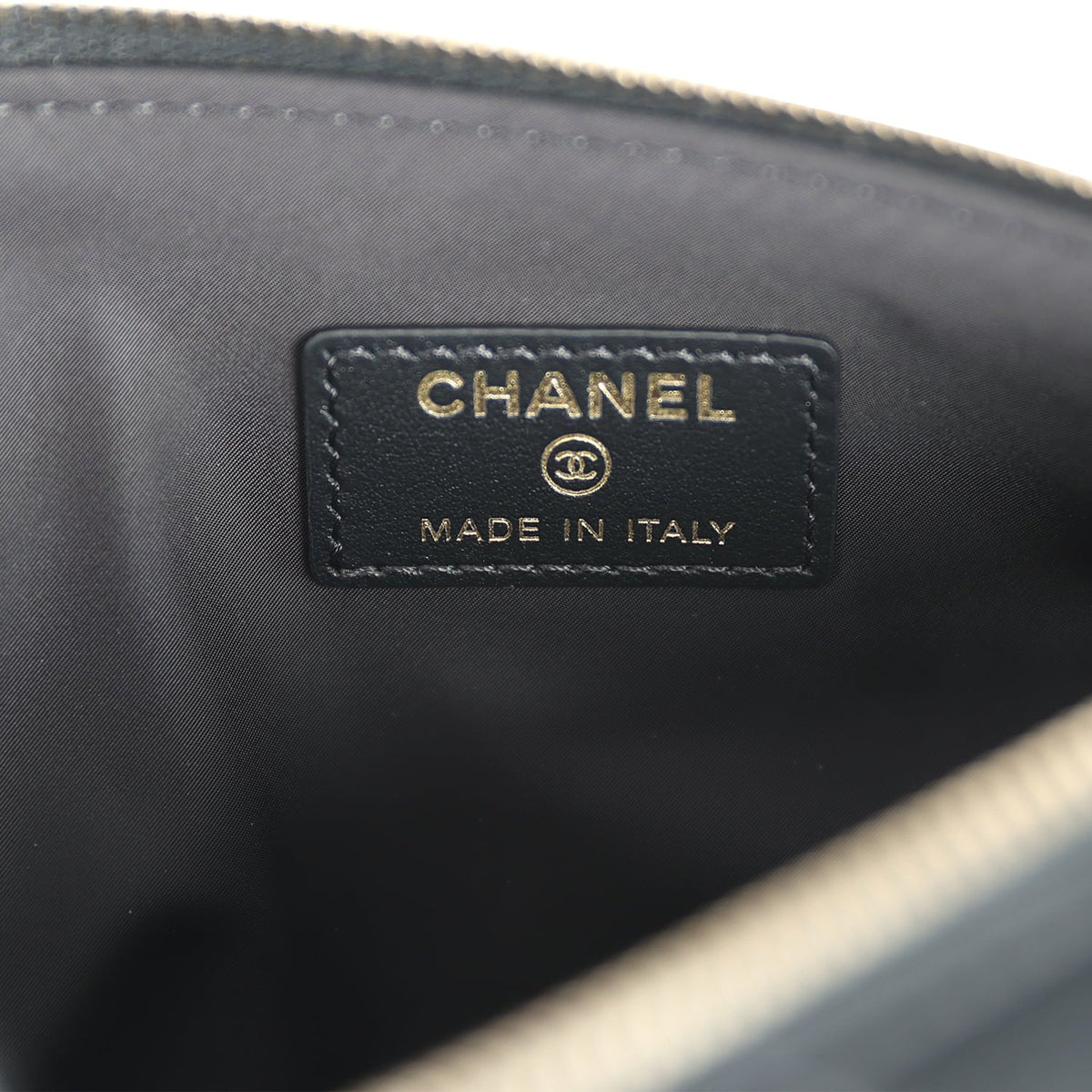 Chanel Coco Neige Clutch with Chain Black Velvet-Effect Nylon and Black Shiny Crumpled Calfskin Light Gold Hardware