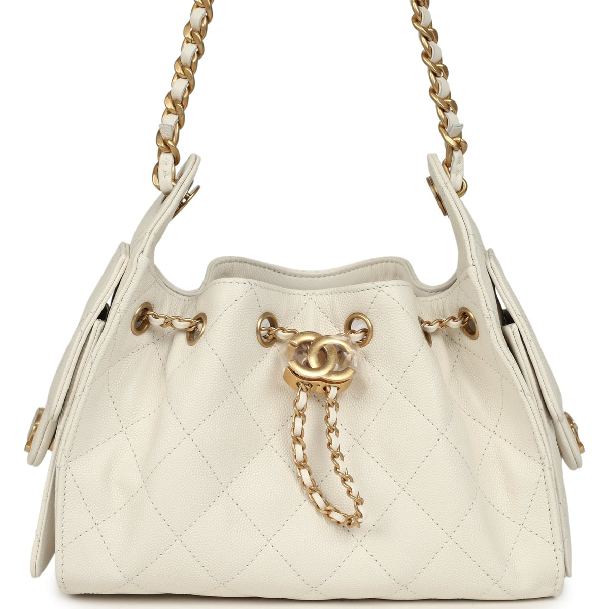 Chanel Mini 25 Hobo Bag White Caviar Antique Gold Hardware