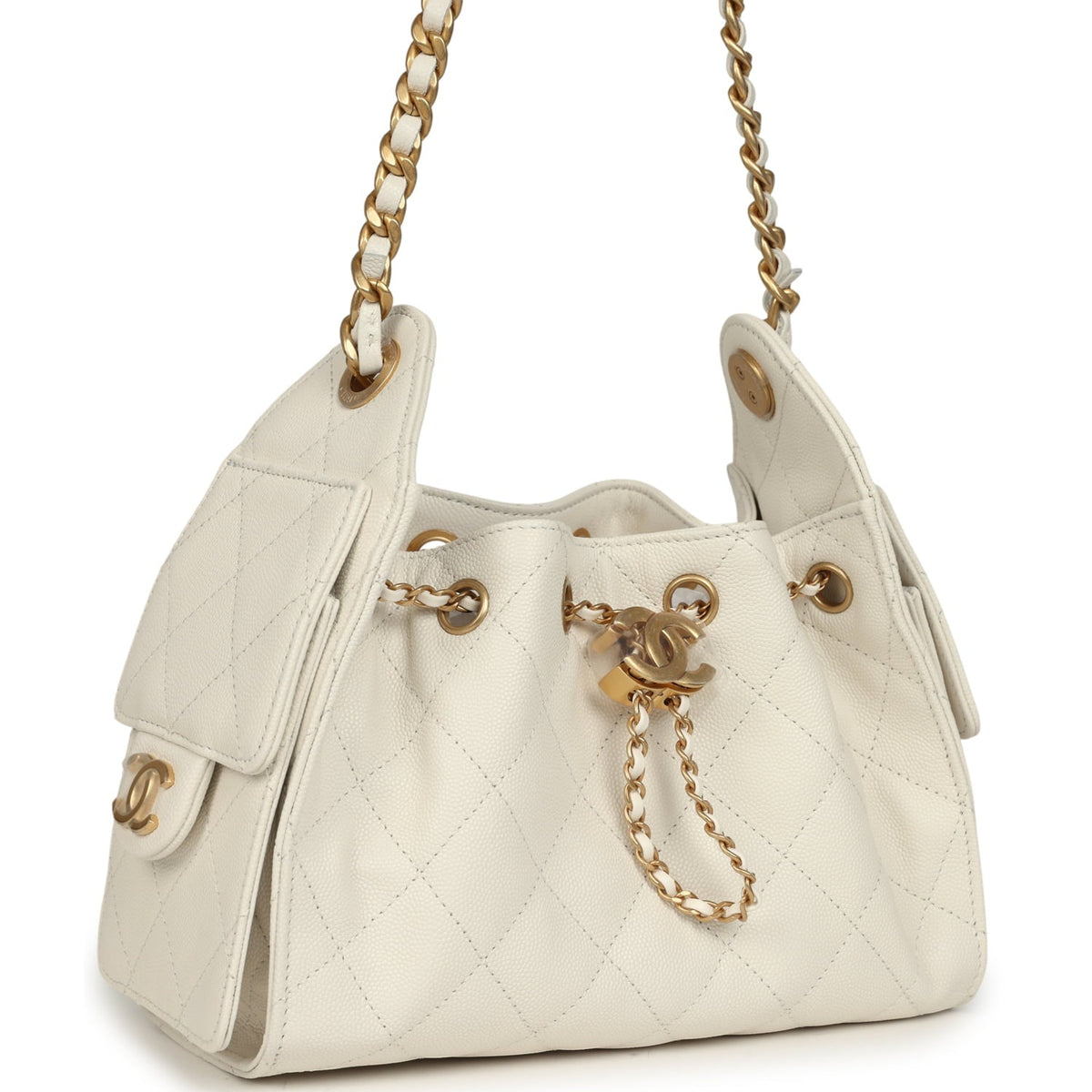 Chanel Mini 25 Hobo Bag White Caviar Antique Gold Hardware