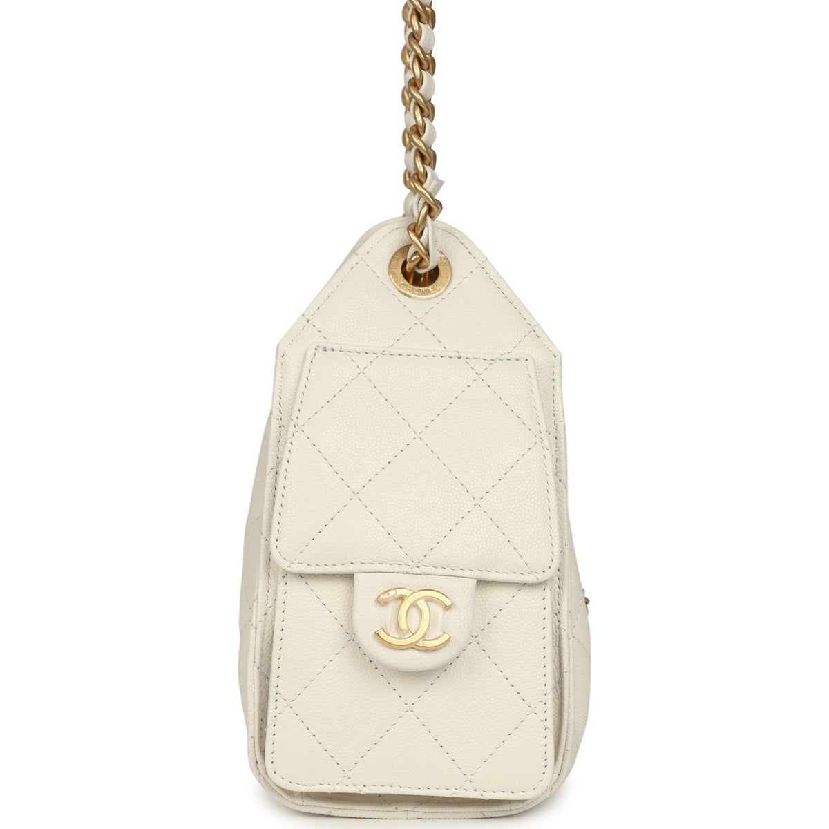 Chanel Mini 25 Hobo Bag White Caviar Antique Gold Hardware