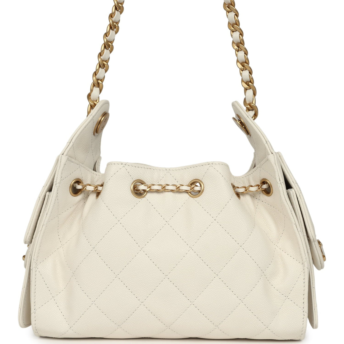 Chanel Mini 25 Hobo Bag White Caviar Antique Gold Hardware