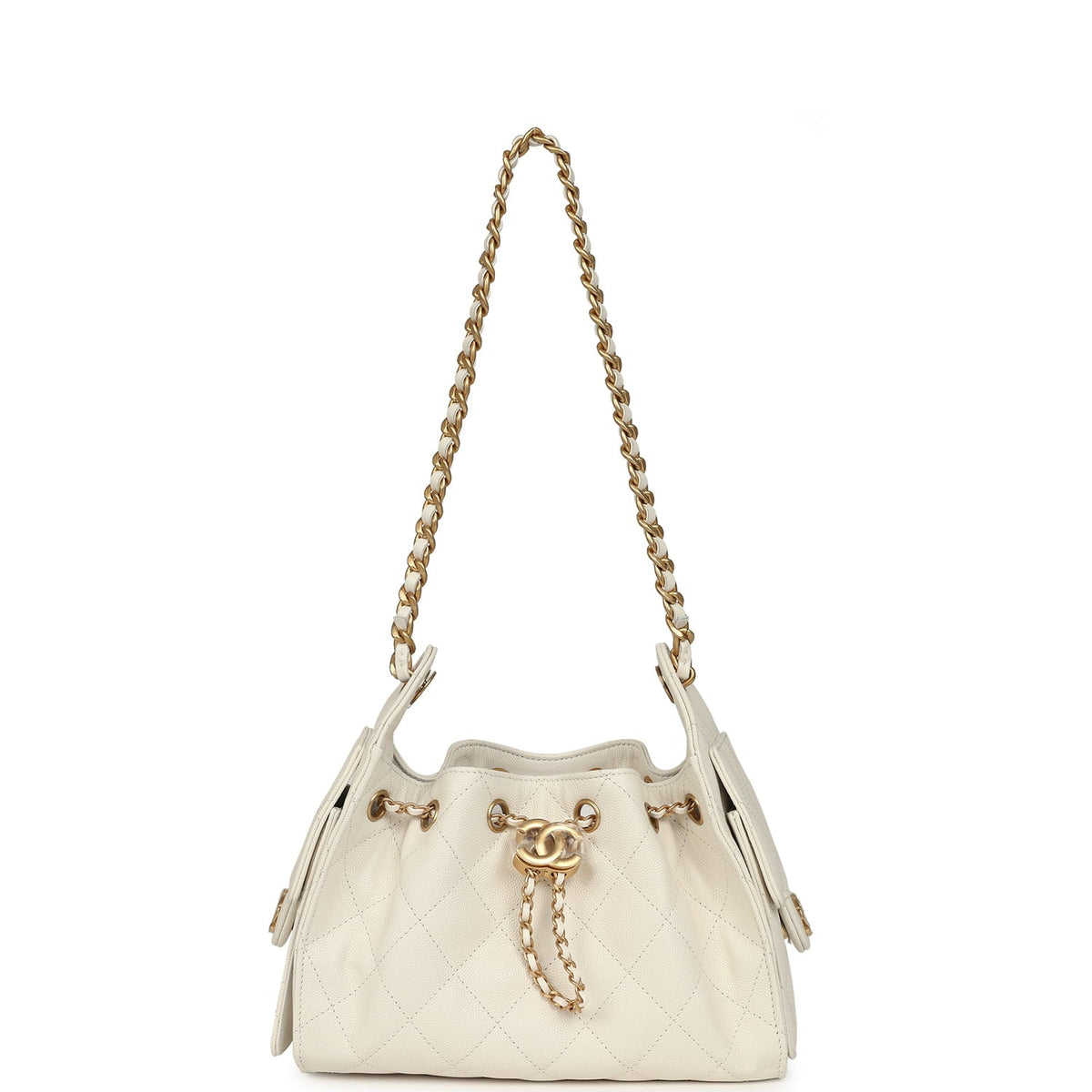 Chanel Mini 25 Hobo Bag White Caviar Antique Gold Hardware