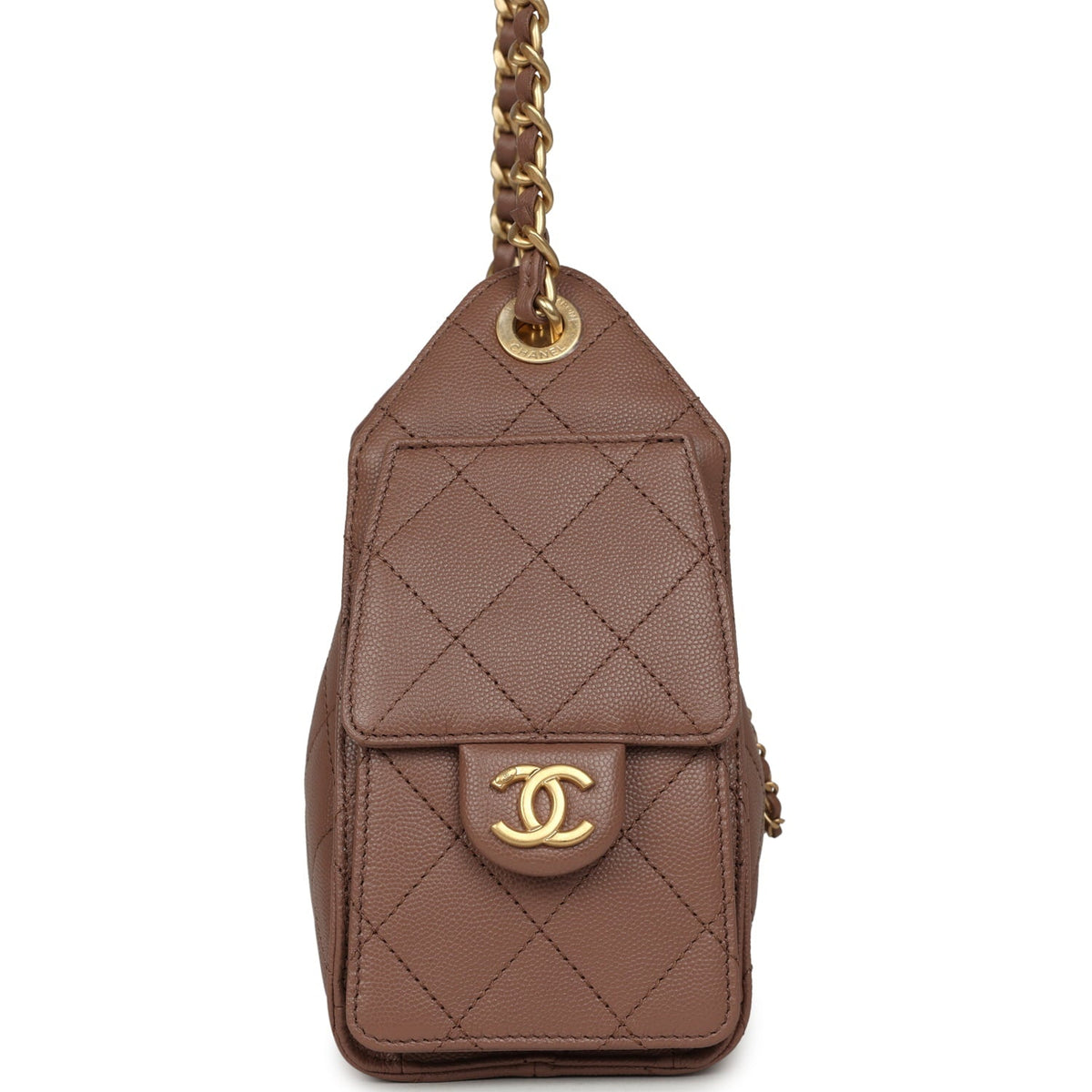 Chanel Mini 25 Hobo Bag Brown Caviar Antique Gold Hardware