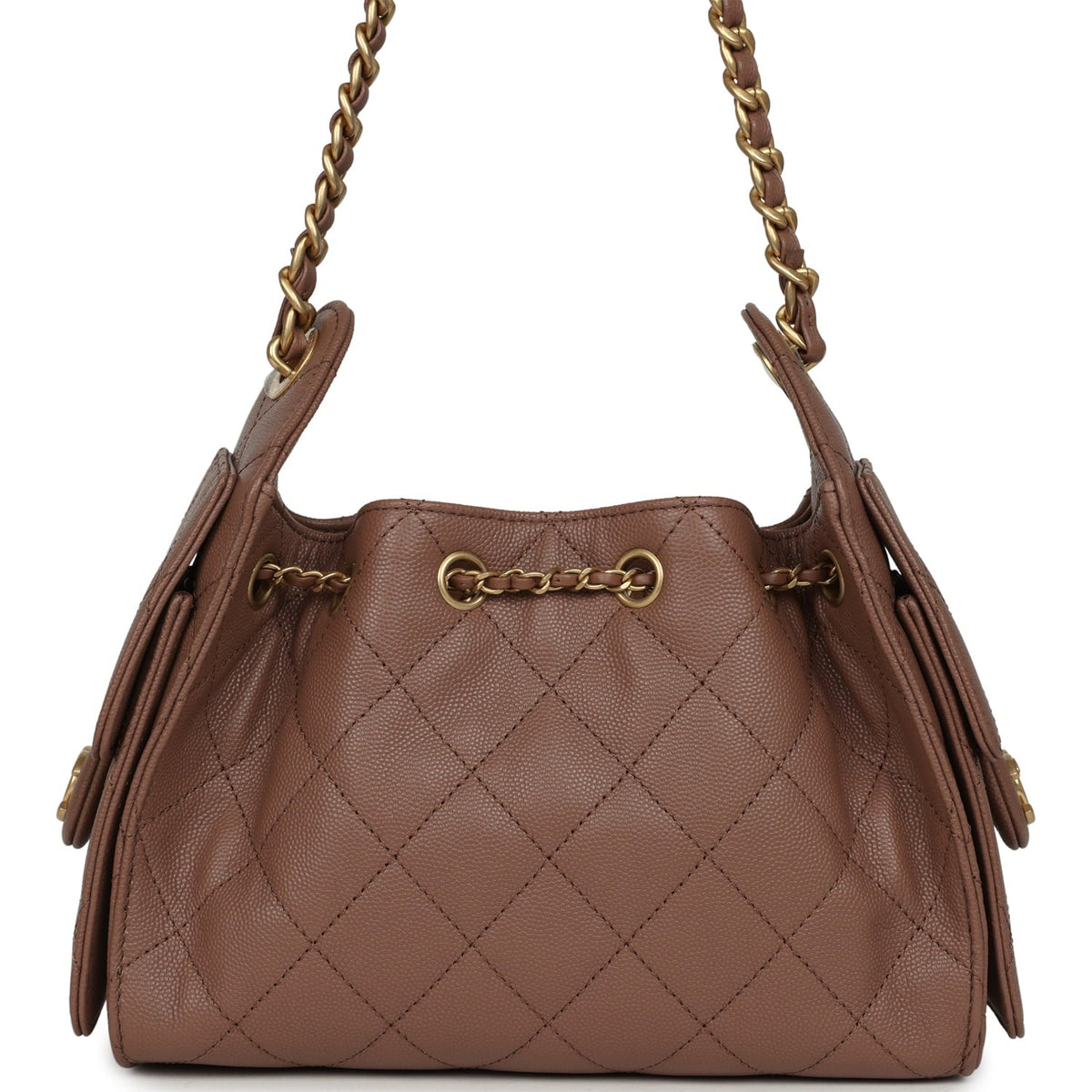Chanel Mini 25 Hobo Bag Brown Caviar Antique Gold Hardware