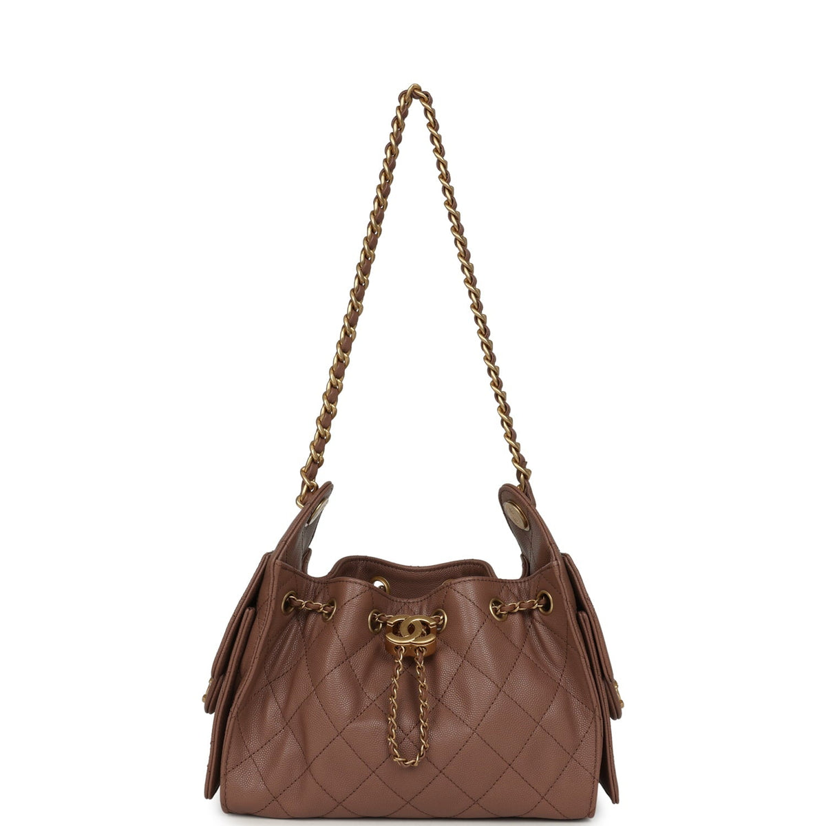 Chanel Mini 25 Hobo Bag Brown Caviar Antique Gold Hardware