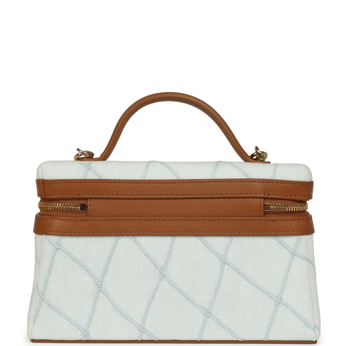 Chanel Coco Beach Top Handle Long Vanity Case with Chain Light Blue Denim and Brown Calfskin Gold Hardware