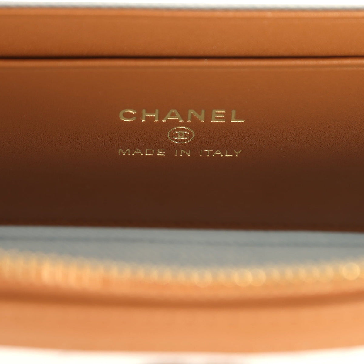 Chanel Coco Beach Top Handle Long Vanity Case with Chain Light Blue Denim and Brown Calfskin Gold Hardware