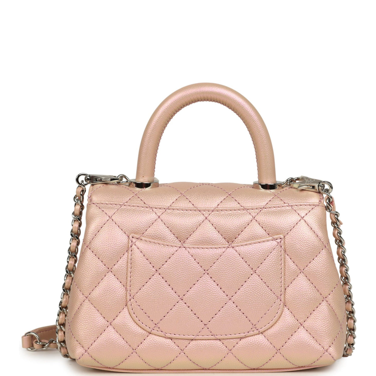 Chanel Micro Coco Handle Flap Bag Iridescent Pink Shiny Caviar Mixed Metal Hardware