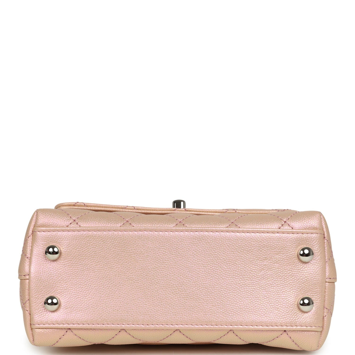Chanel Micro Coco Handle Flap Bag Iridescent Pink Shiny Caviar Mixed Metal Hardware