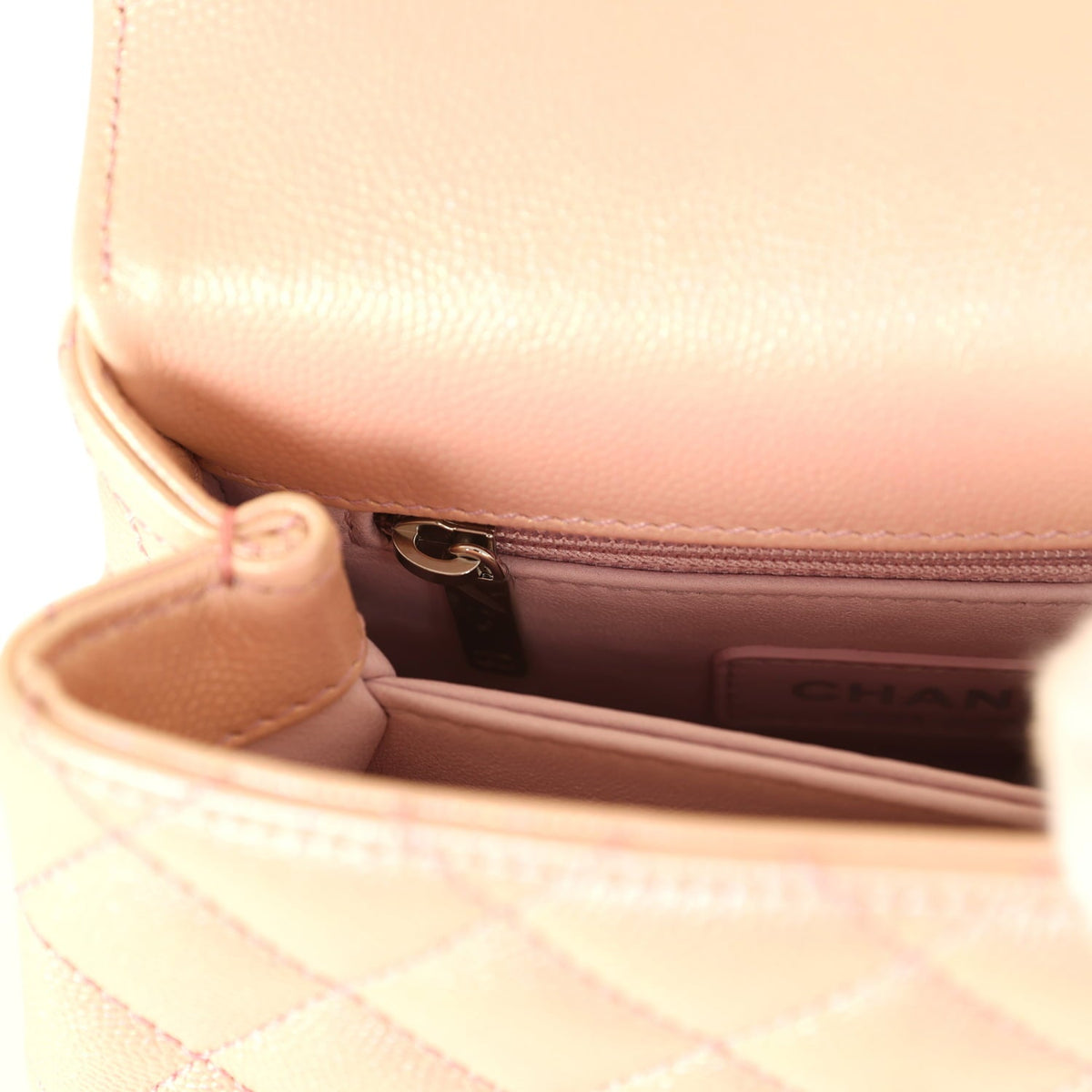 Chanel Micro Coco Handle Flap Bag Iridescent Pink Shiny Caviar Mixed Metal Hardware