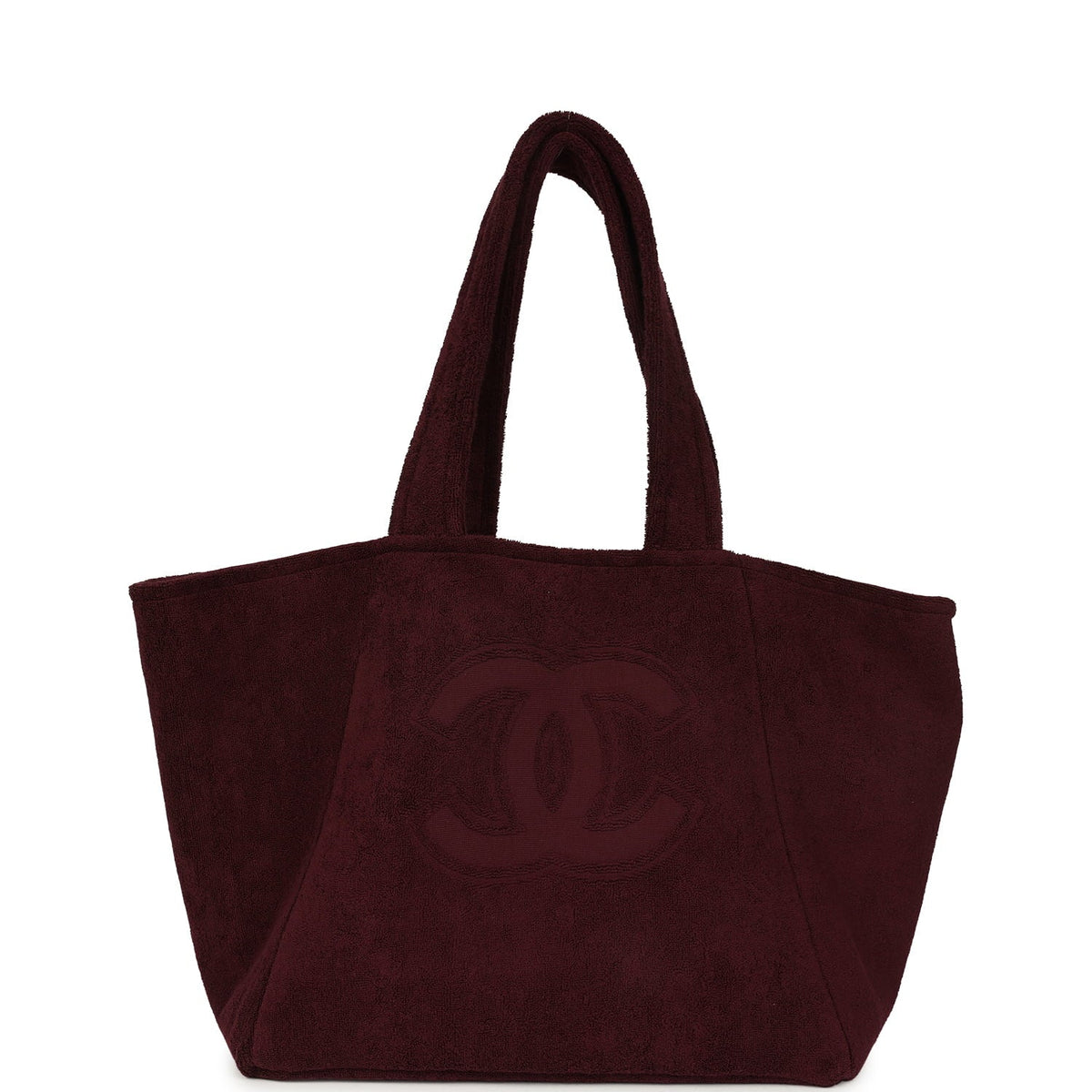 Chanel Coco Beach CC Beach Tote Bag & Towel Set Burgundy Terry Silver Hardware
