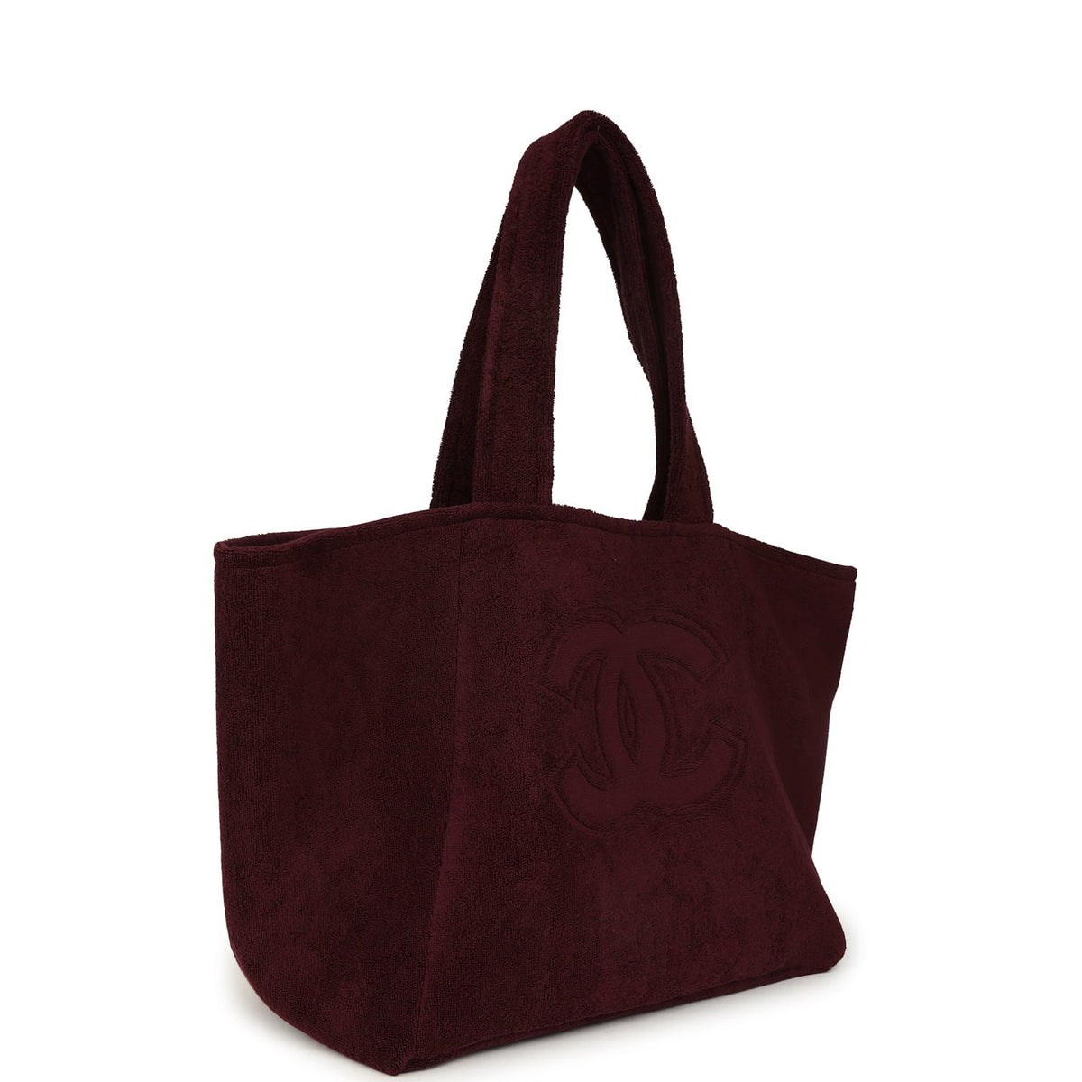 Chanel Coco Beach CC Beach Tote Bag & Towel Set Burgundy Terry Silver Hardware