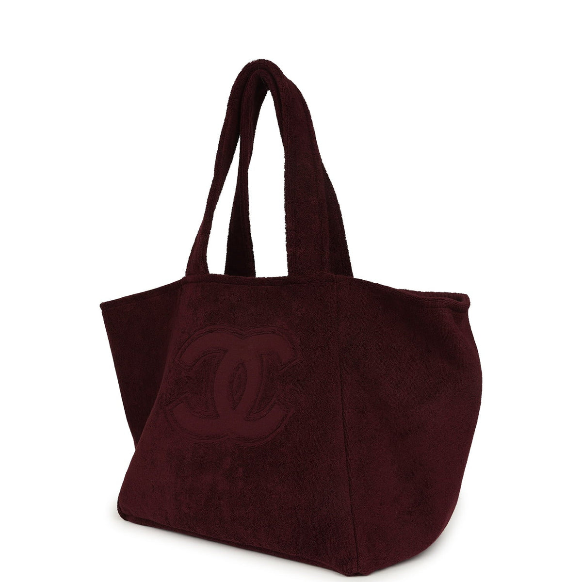 Chanel Coco Beach CC Beach Tote Bag & Towel Set Burgundy Terry Silver Hardware