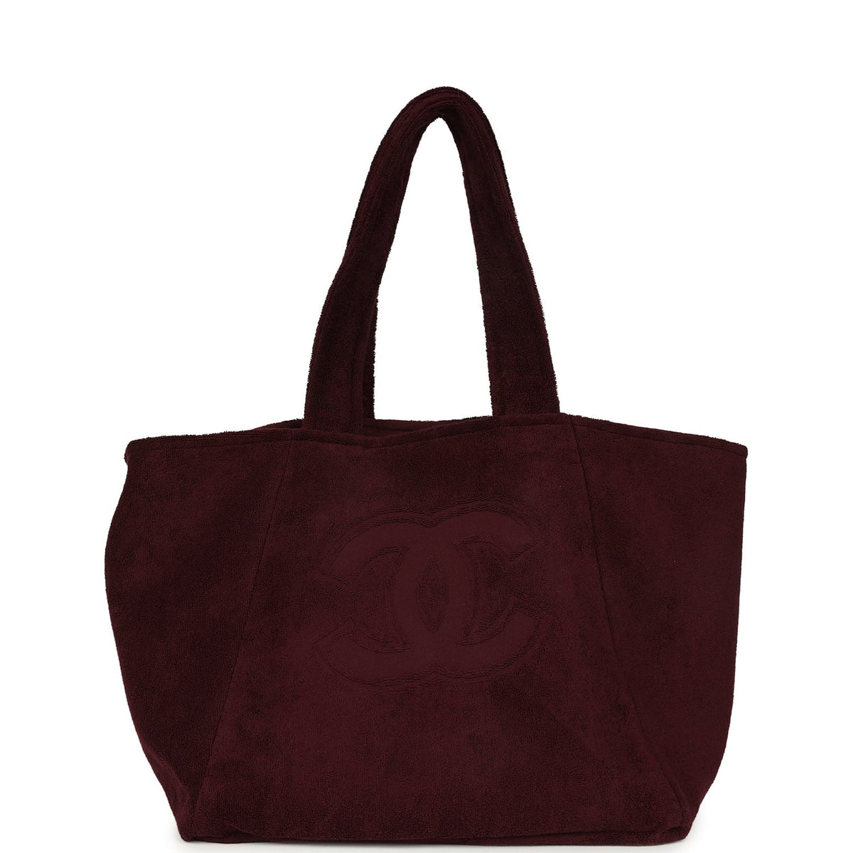 Chanel Coco Beach CC Beach Tote Bag & Towel Set Burgundy Terry Silver Hardware