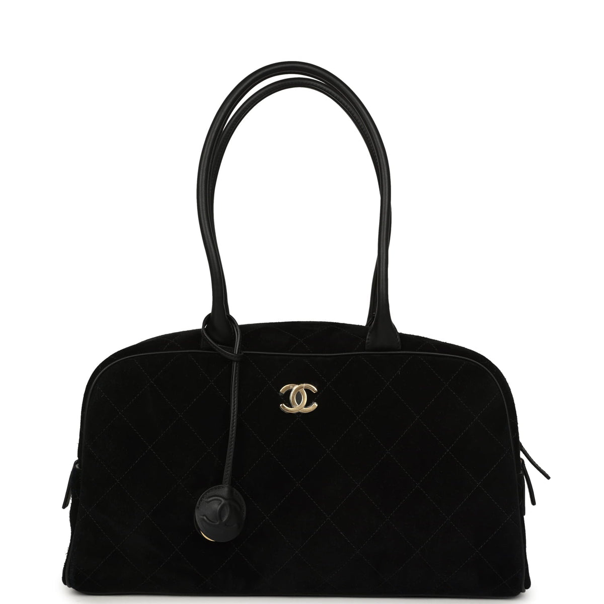 Chanel Large "Perfect Bowling" Bag Black Suede Gold Hardware