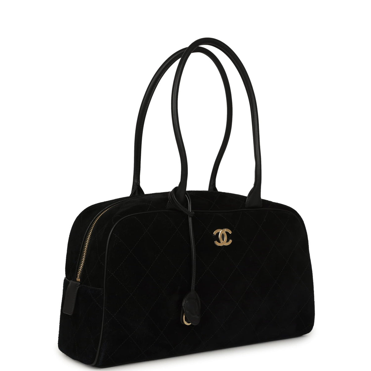 Chanel Large "Perfect Bowling" Bag Black Suede Gold Hardware