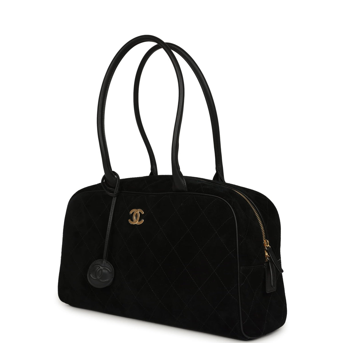 Chanel Large "Perfect Bowling" Bag Black Suede Gold Hardware
