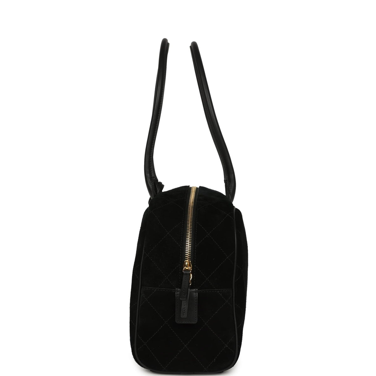 Chanel Large "Perfect Bowling" Bag Black Suede Gold Hardware