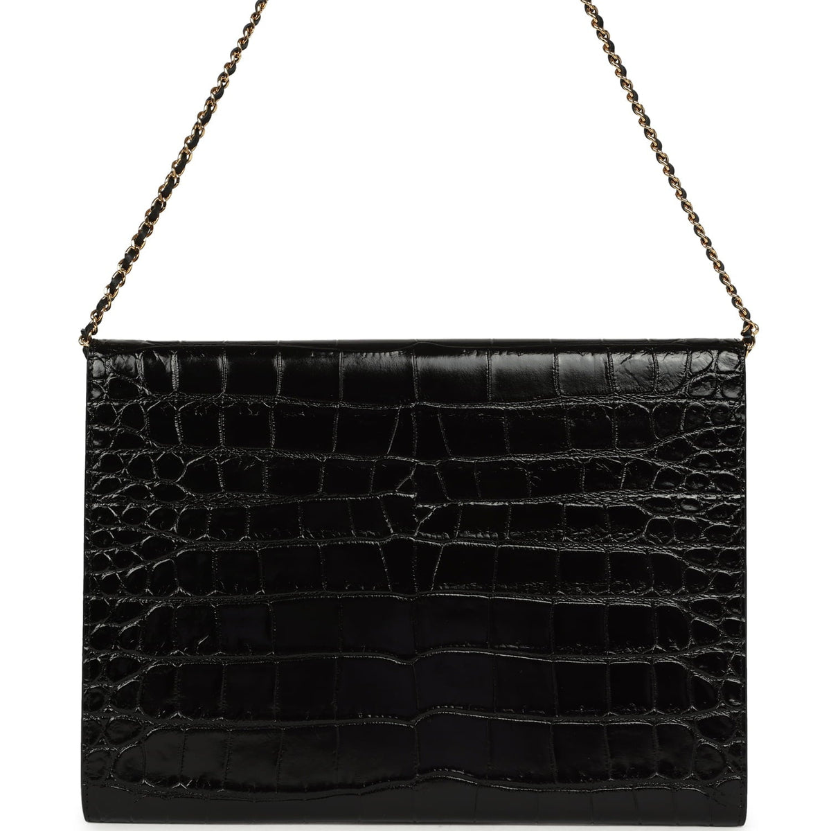 Chanel Envelope Clutch with Chain Black Croc Embossed Calfskin Gold Hardware