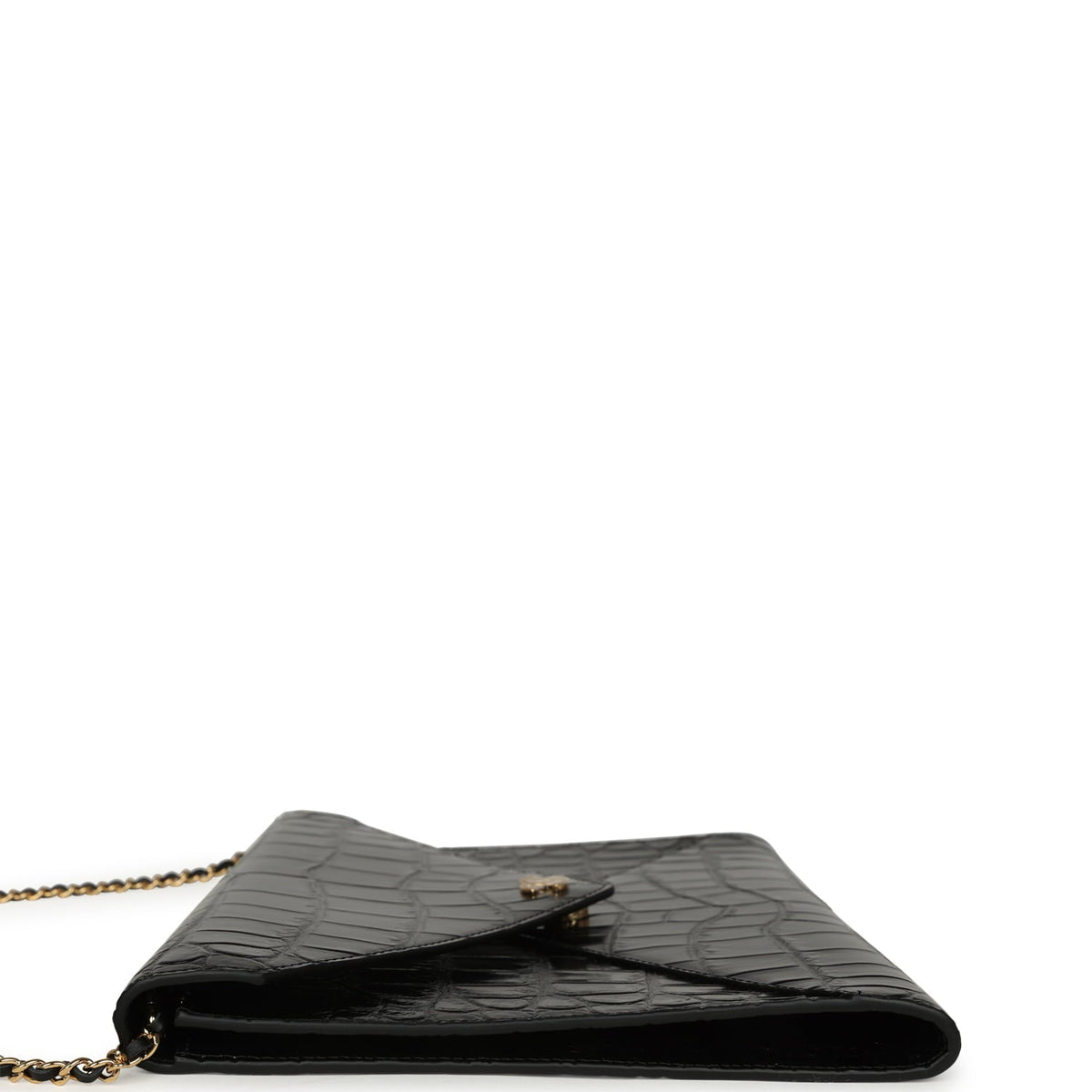 Chanel Envelope Clutch with Chain Black Croc Embossed Calfskin Gold Hardware