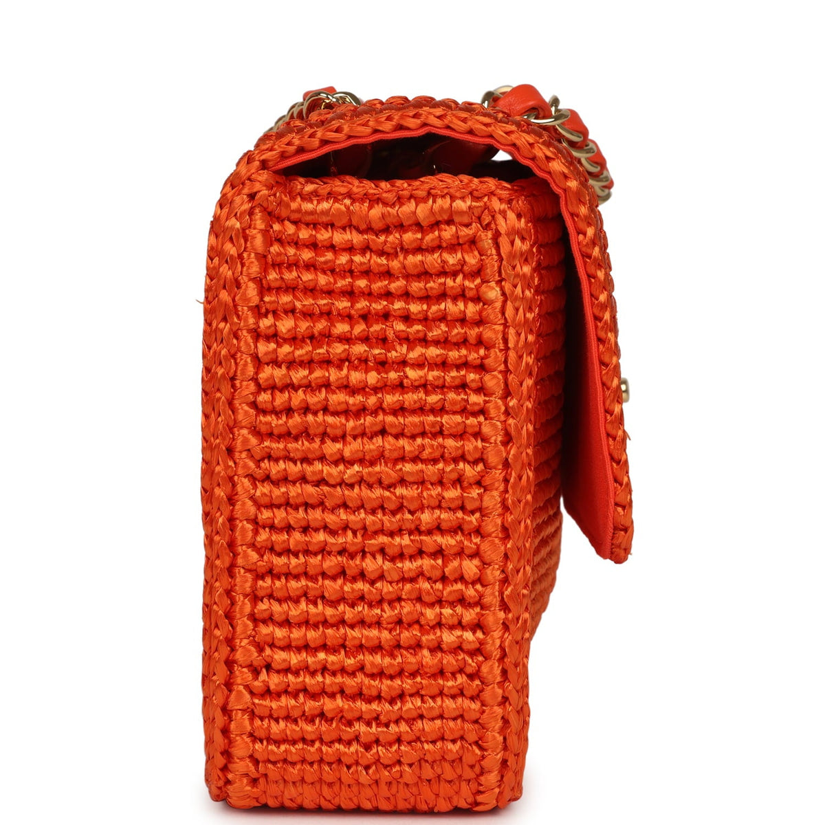 Chanel Small Coco Beach Flap Bag Orange Braided Raffia Gold Hardware
