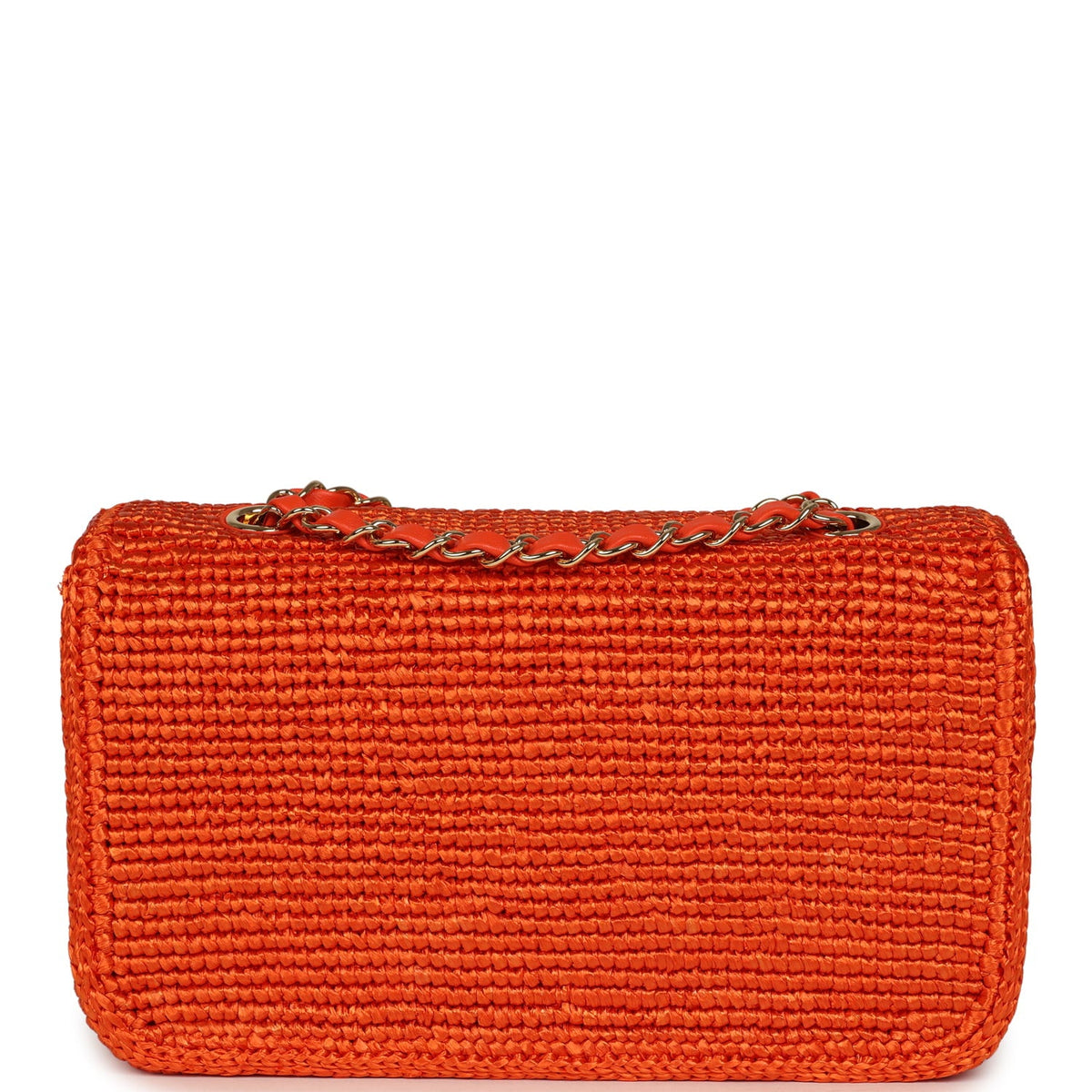 Chanel Small Coco Beach Flap Bag Orange Braided Raffia Gold Hardware