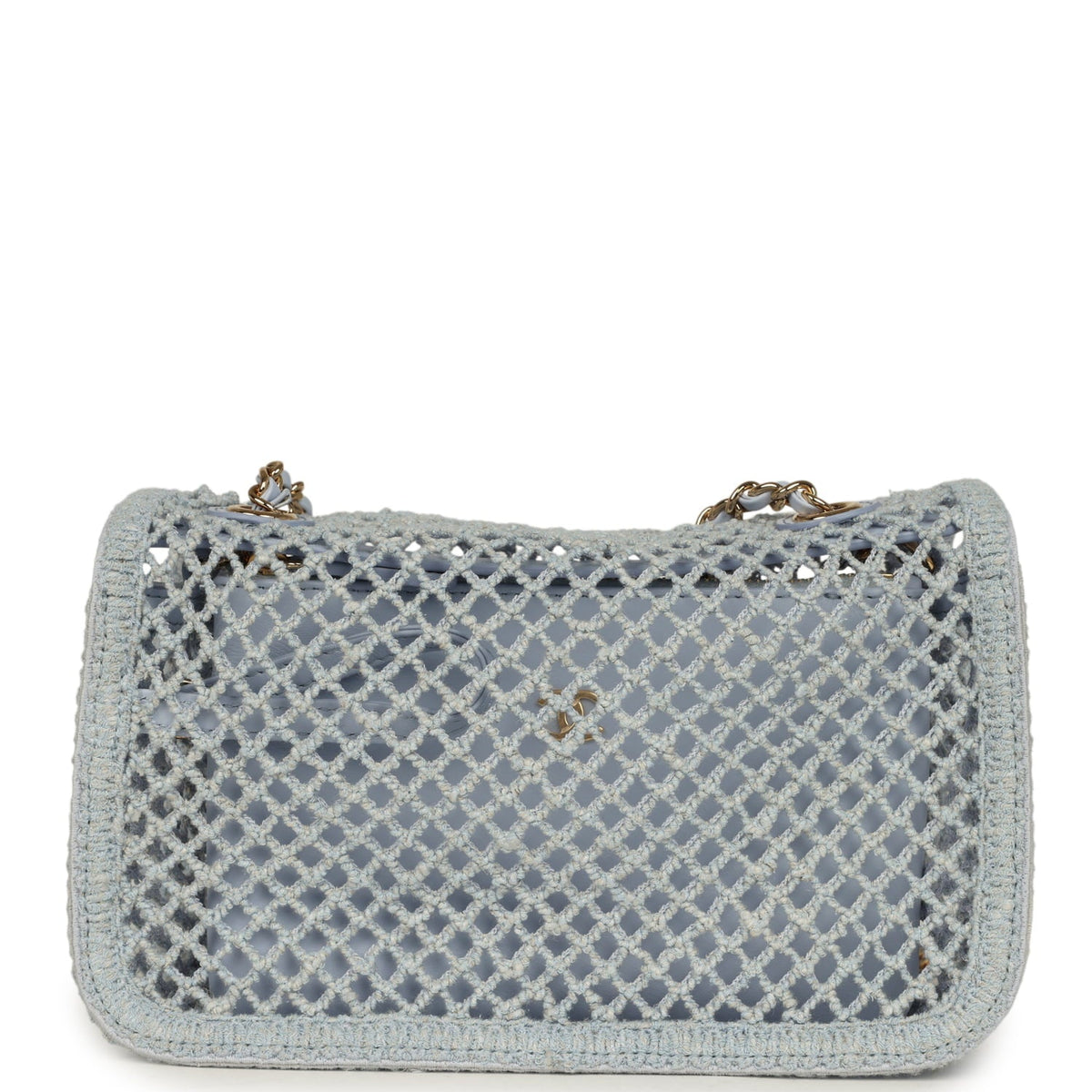 Chanel Small Coco Beach Macrame Flap Bag Light Blue Mesh Gold Hardware