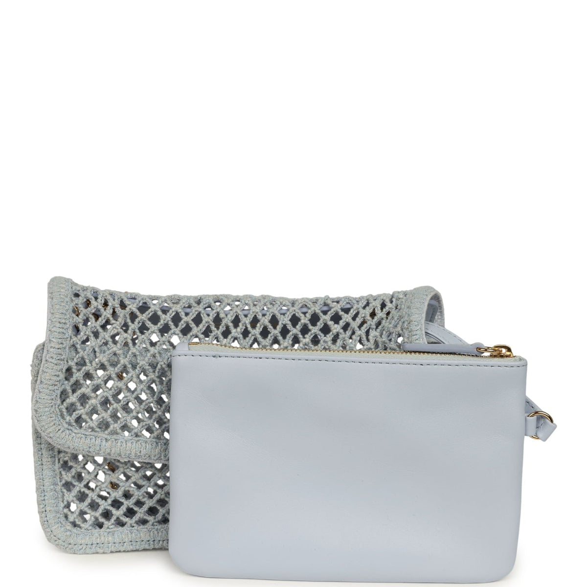 Chanel Small Coco Beach Macrame Flap Bag Light Blue Mesh Gold Hardware
