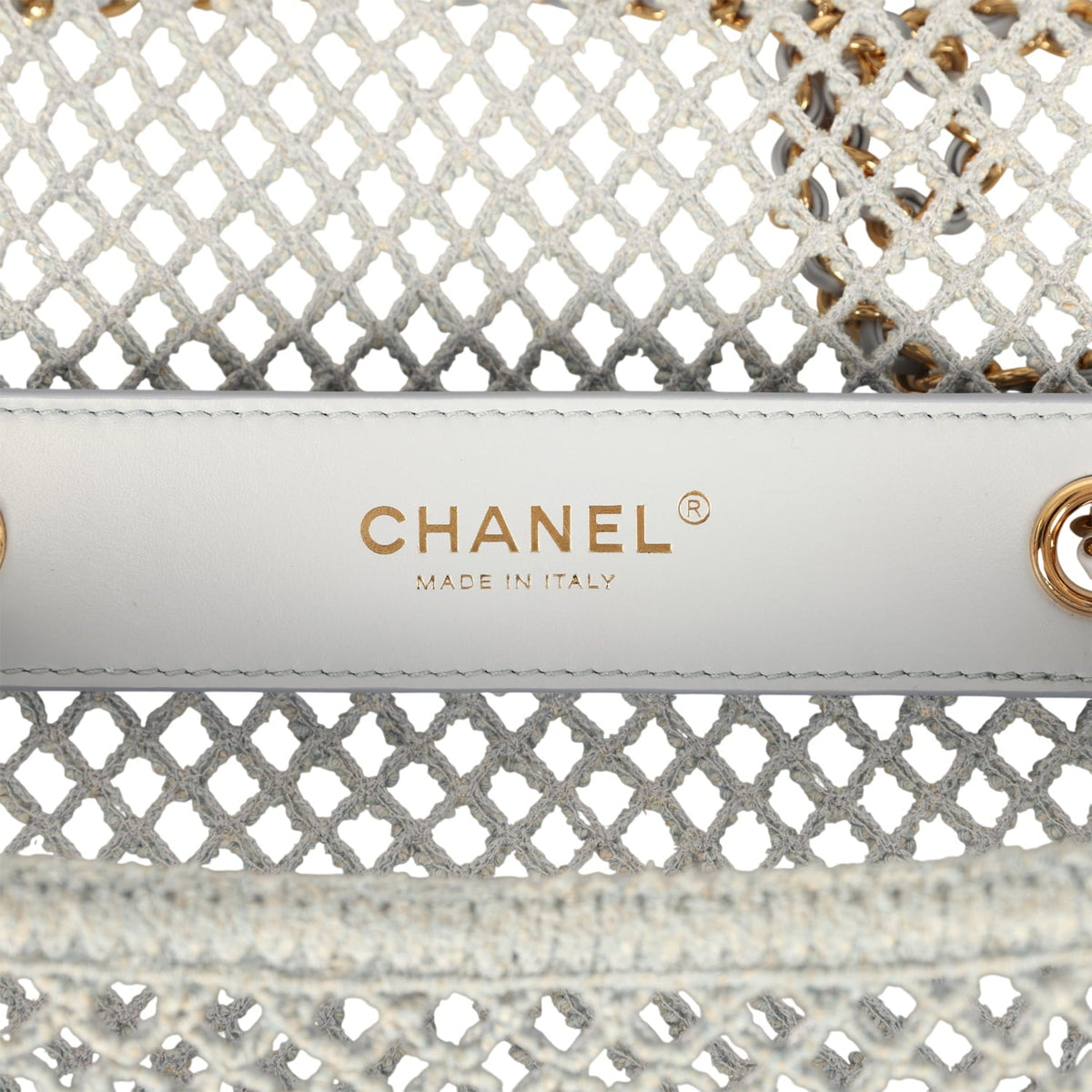 Chanel Small Coco Beach Macrame Flap Bag Light Blue Mesh Gold Hardware
