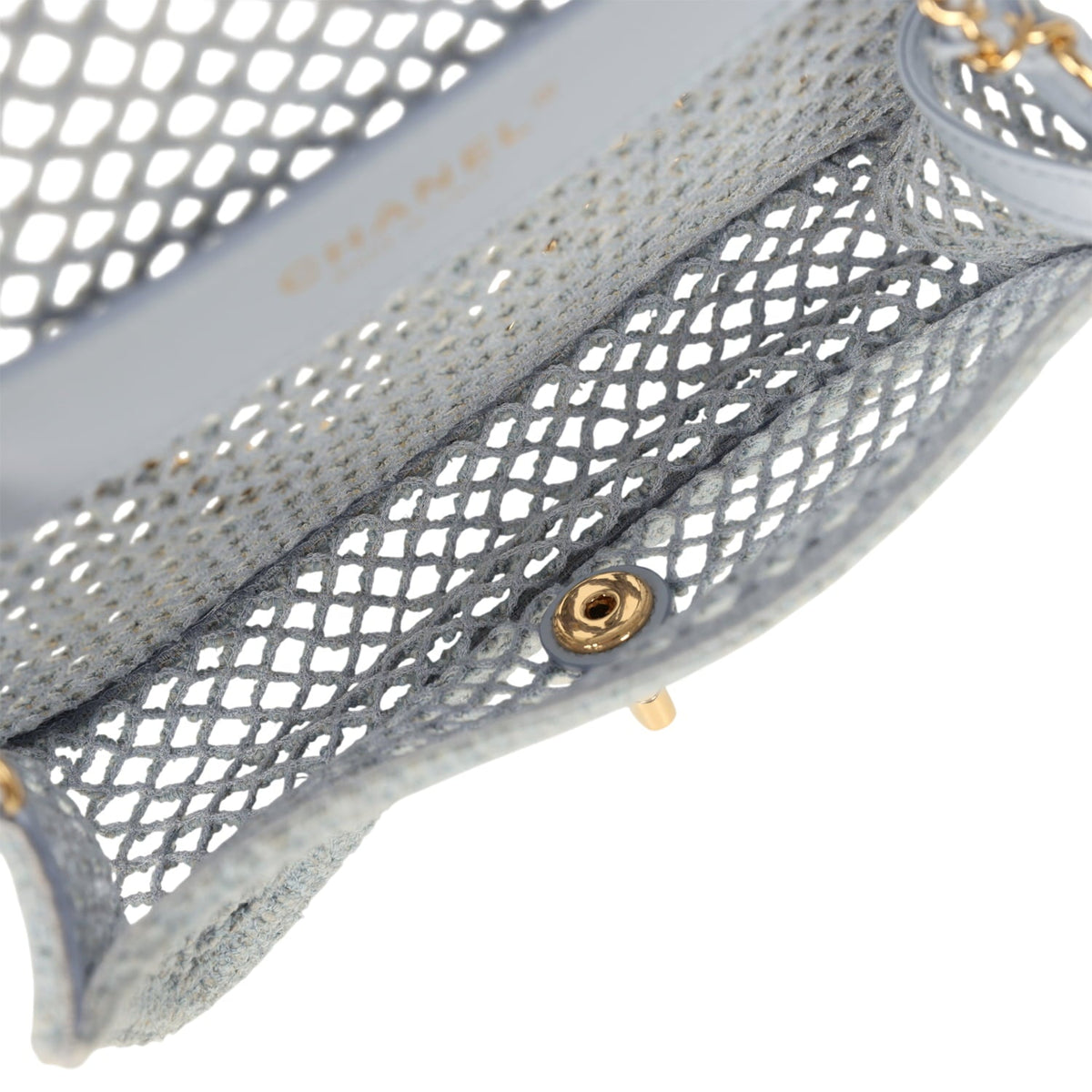 Chanel Small Coco Beach Macrame Flap Bag Light Blue Mesh Gold Hardware