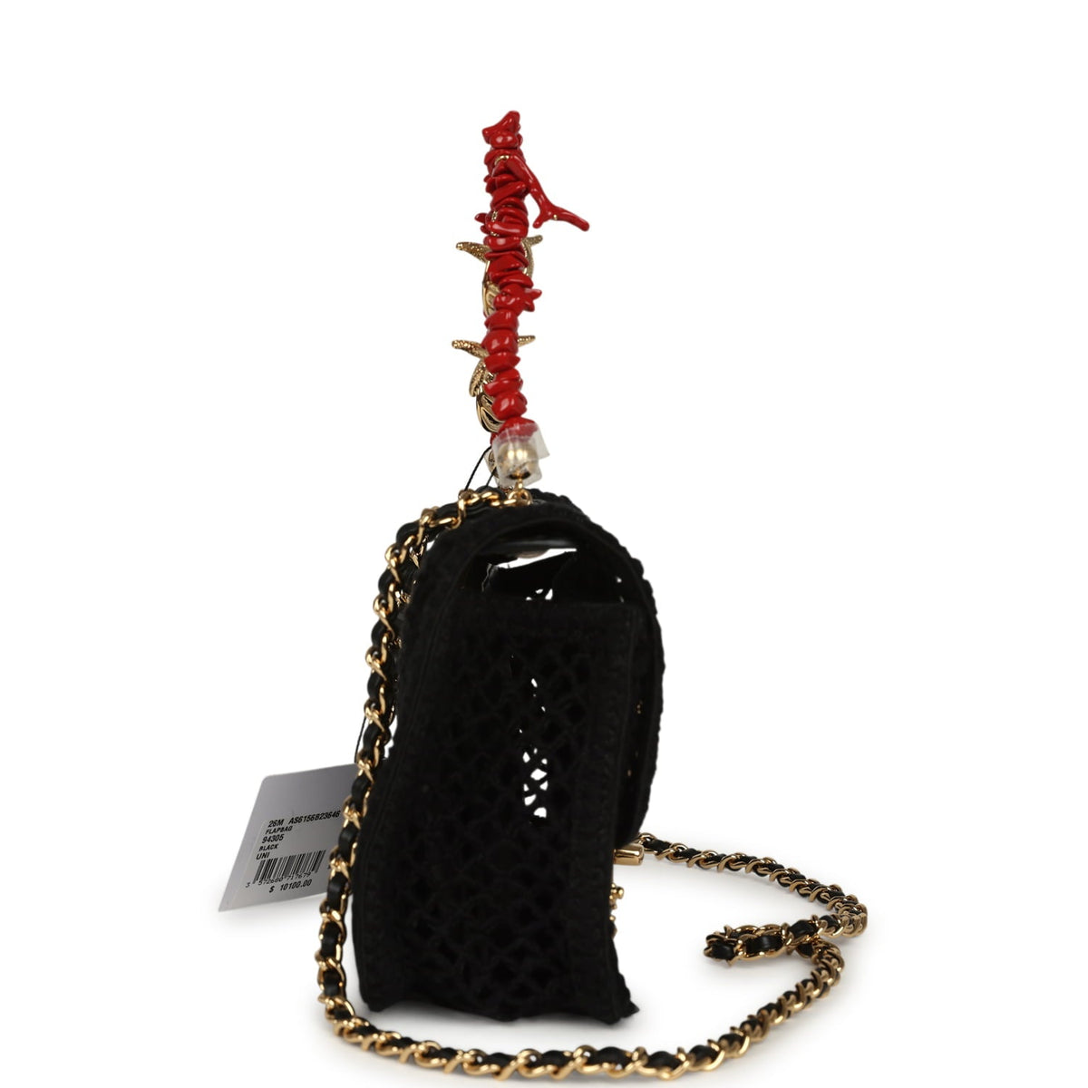 Chanel Small Coco Beach Macrame Charms Flap Bag Black Mesh Gold Hardware