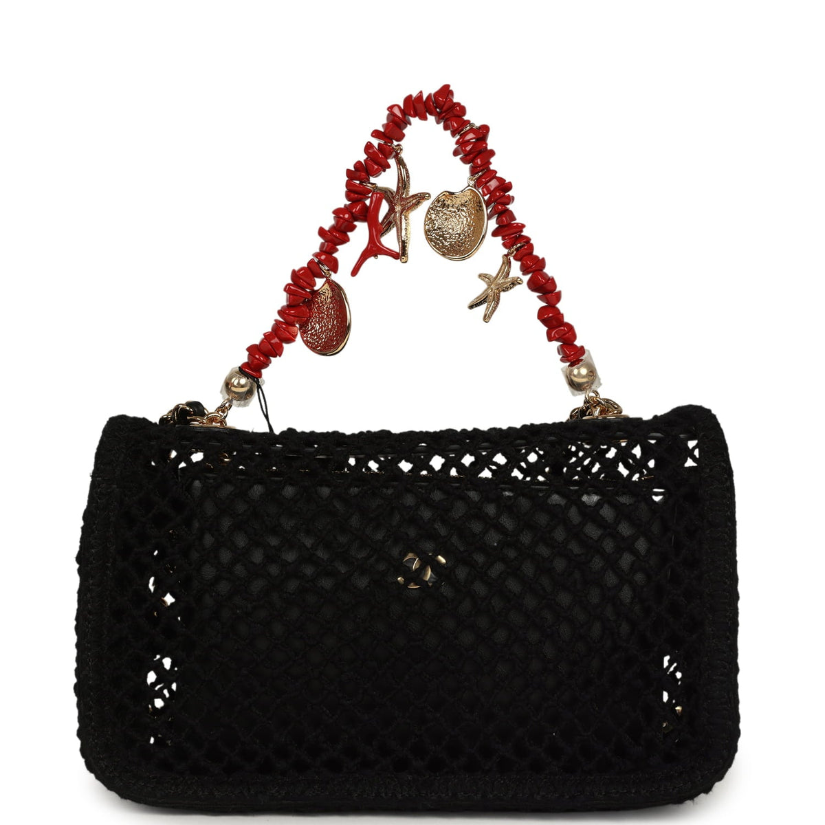 Chanel Small Coco Beach Macrame Charms Flap Bag Black Mesh Gold Hardware