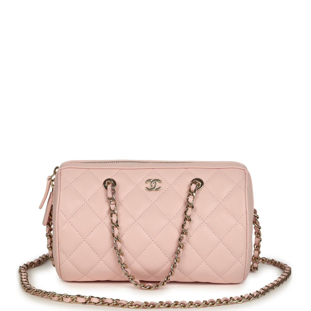 Chanel Mini Timeless Classic Barrel Bag with Chain Light Pink Shiny Caviar Light Gold Hardware