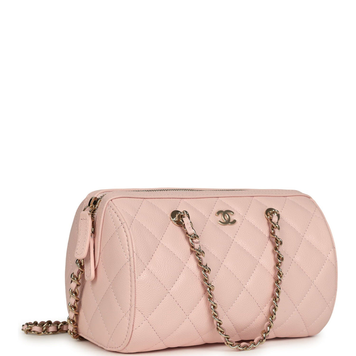Chanel Mini Timeless Classic Barrel Bag with Chain Light Pink Shiny Caviar Light Gold Hardware