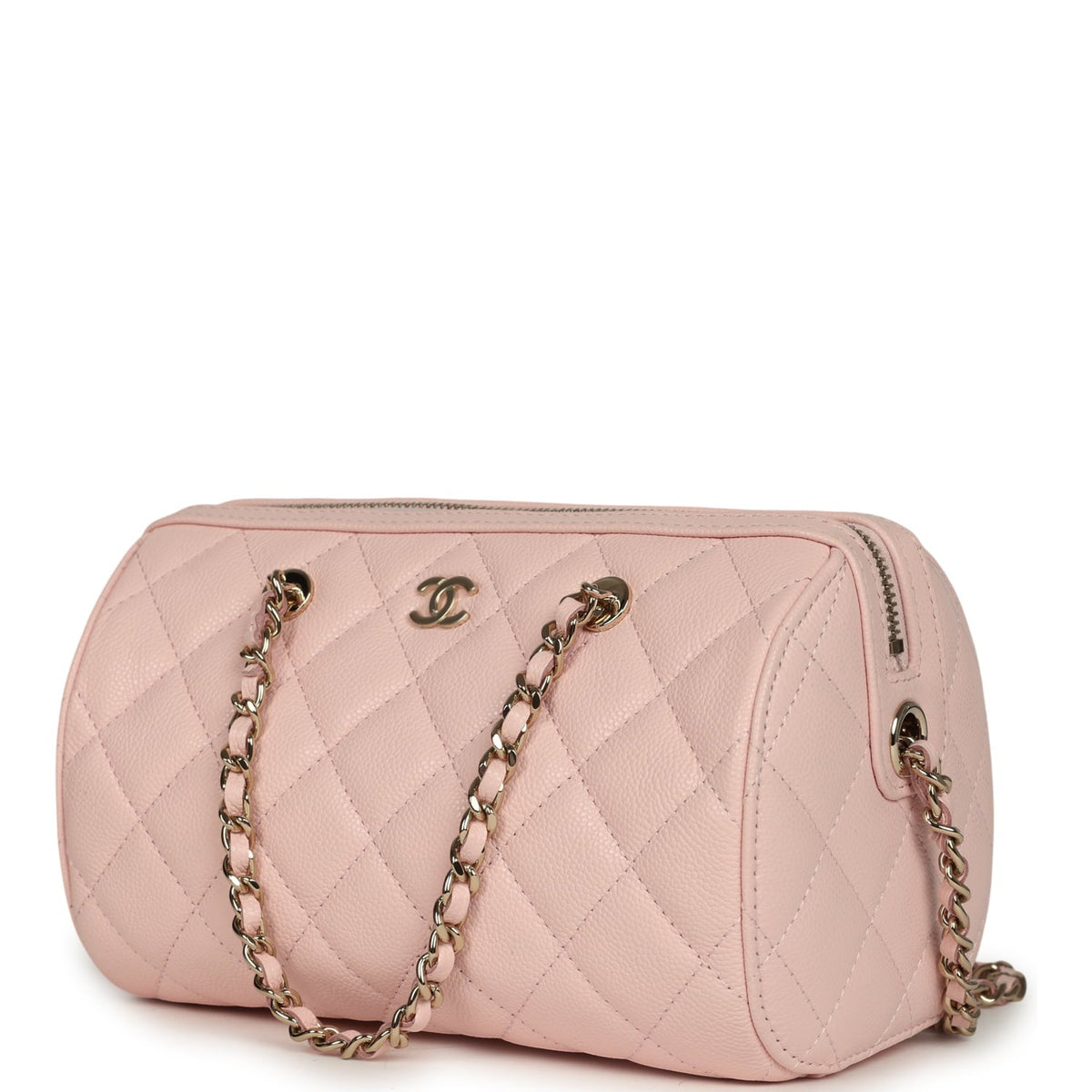 Chanel Mini Timeless Classic Barrel Bag with Chain Light Pink Shiny Caviar Light Gold Hardware