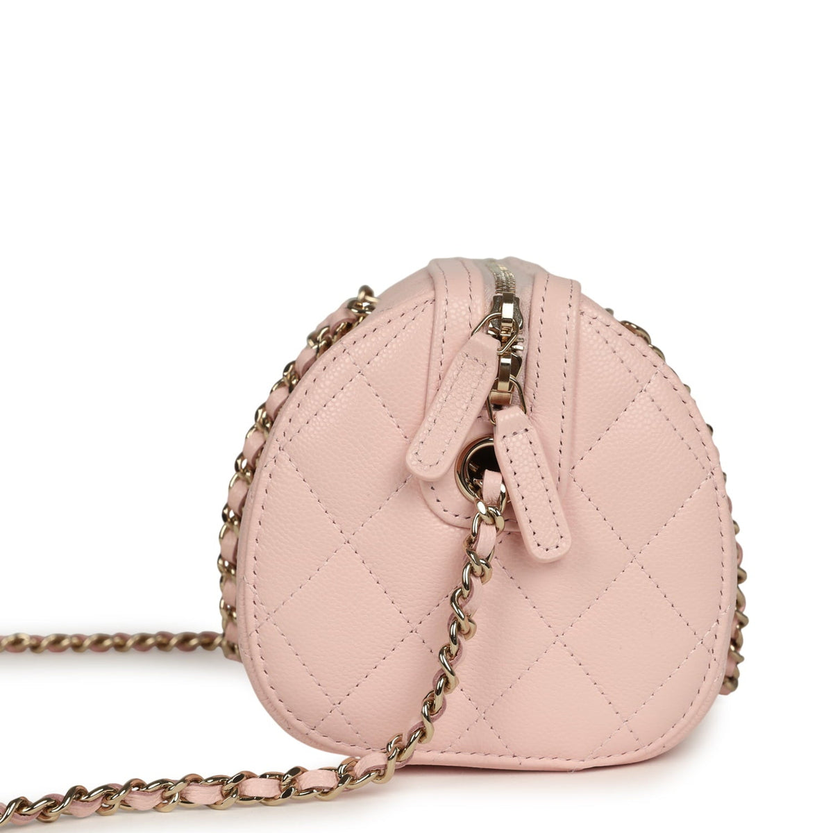 Chanel Mini Timeless Classic Barrel Bag with Chain Light Pink Shiny Caviar Light Gold Hardware